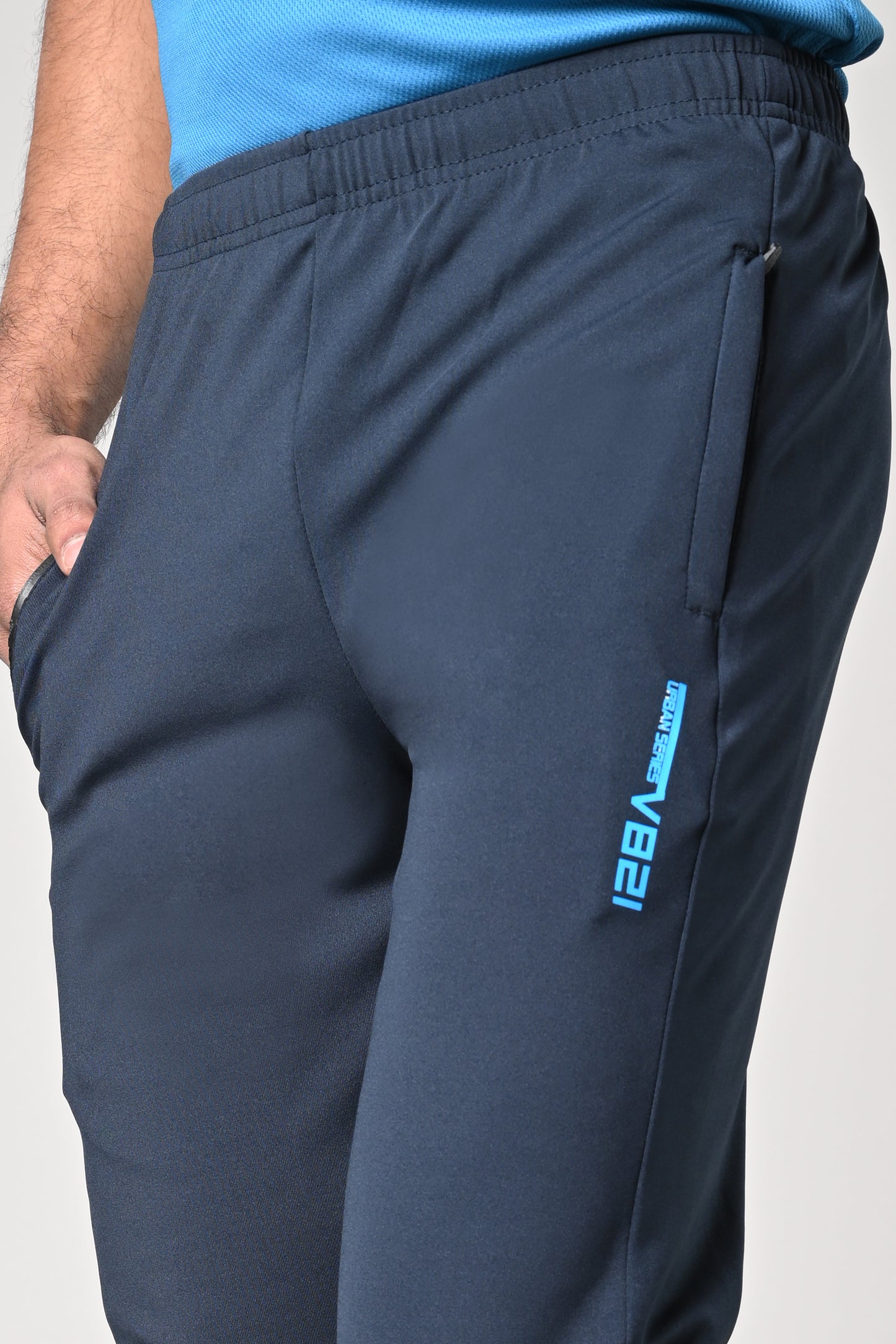 Men’s Navy-blue jersey fabric jogger pants with pockets