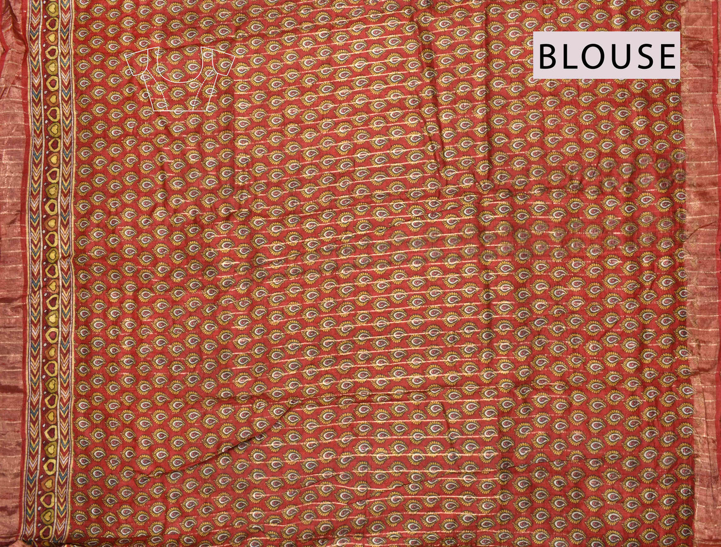 Blue Pure Tussar Kalamkari Print Saree