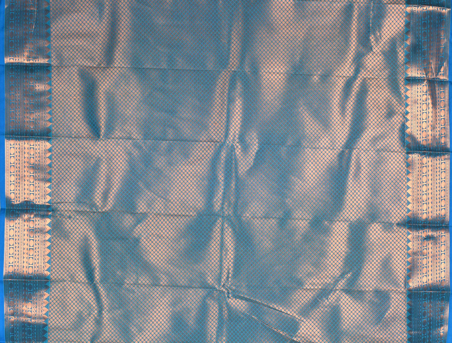 Orange Blue Full Jari Flower Weaving Semi Soft Silk Saree