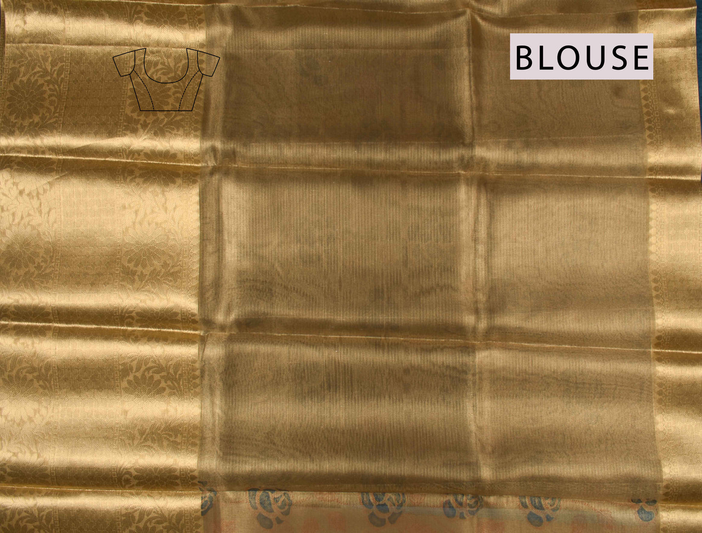 Gold Tissue Digital Rose Print Saree