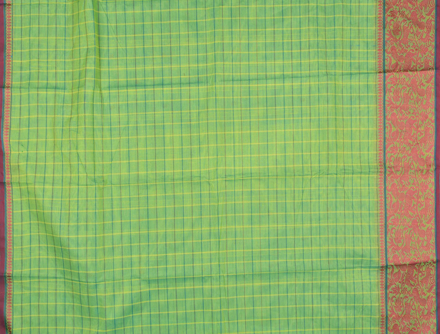 Green Chettinad Pure Cotton Checks Vanasingaram Border Saree