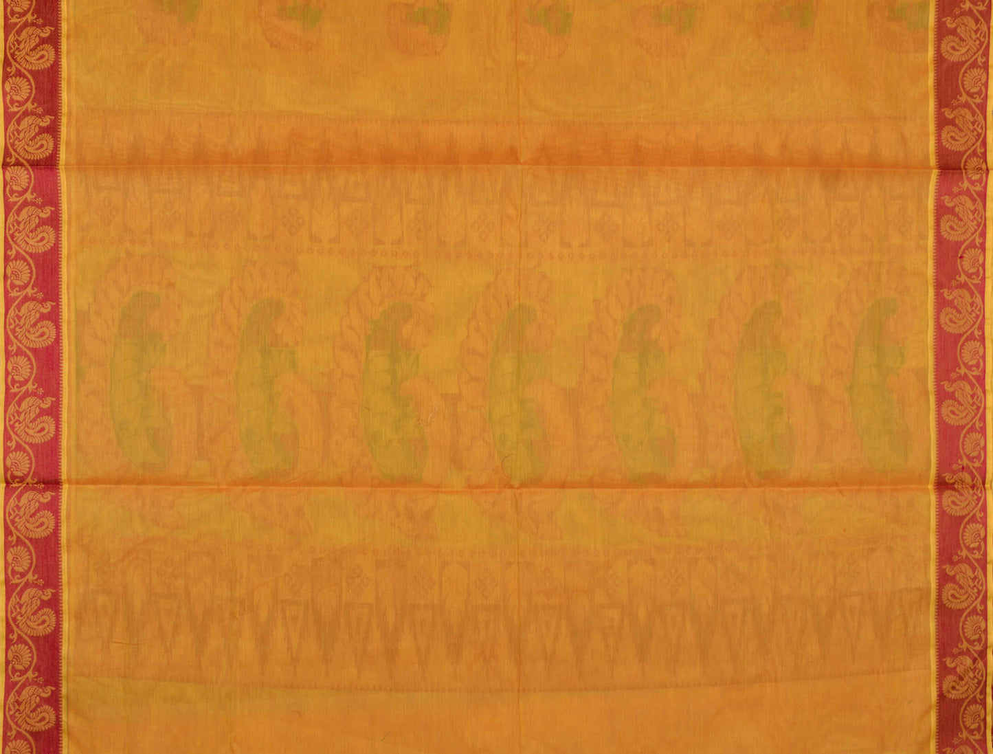 Orange Pure South Cotton Elephant Peacock Butta Rich Pallu Saree