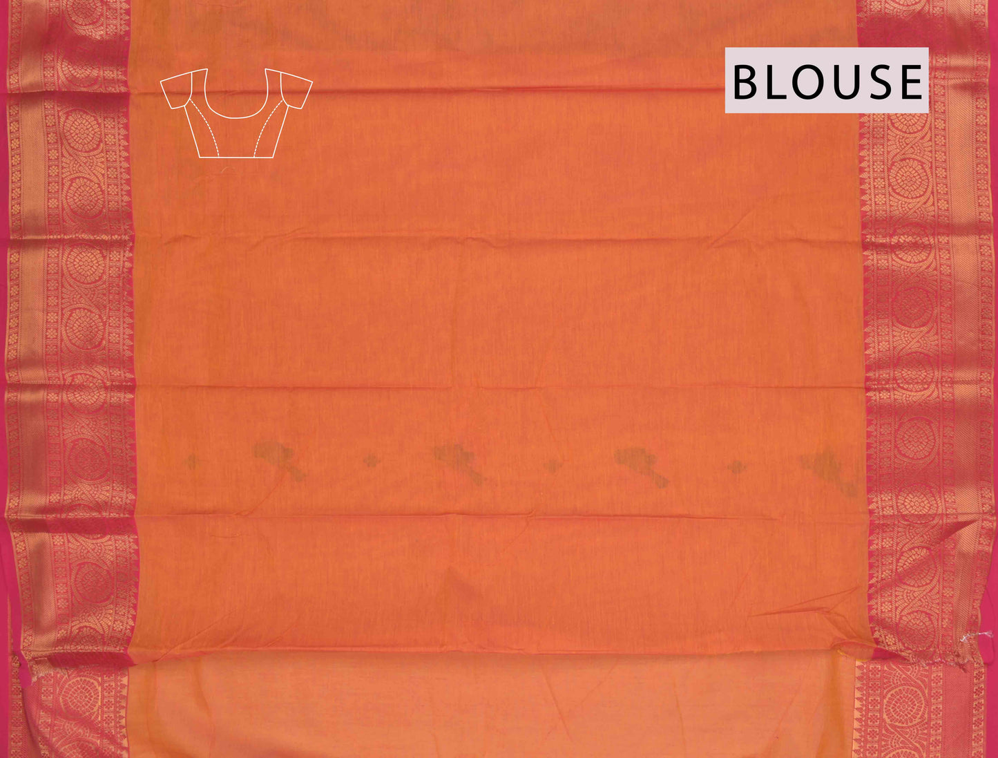 Yellow Pure South Cotton Birds Butta Pink Golden Zari Border Saree