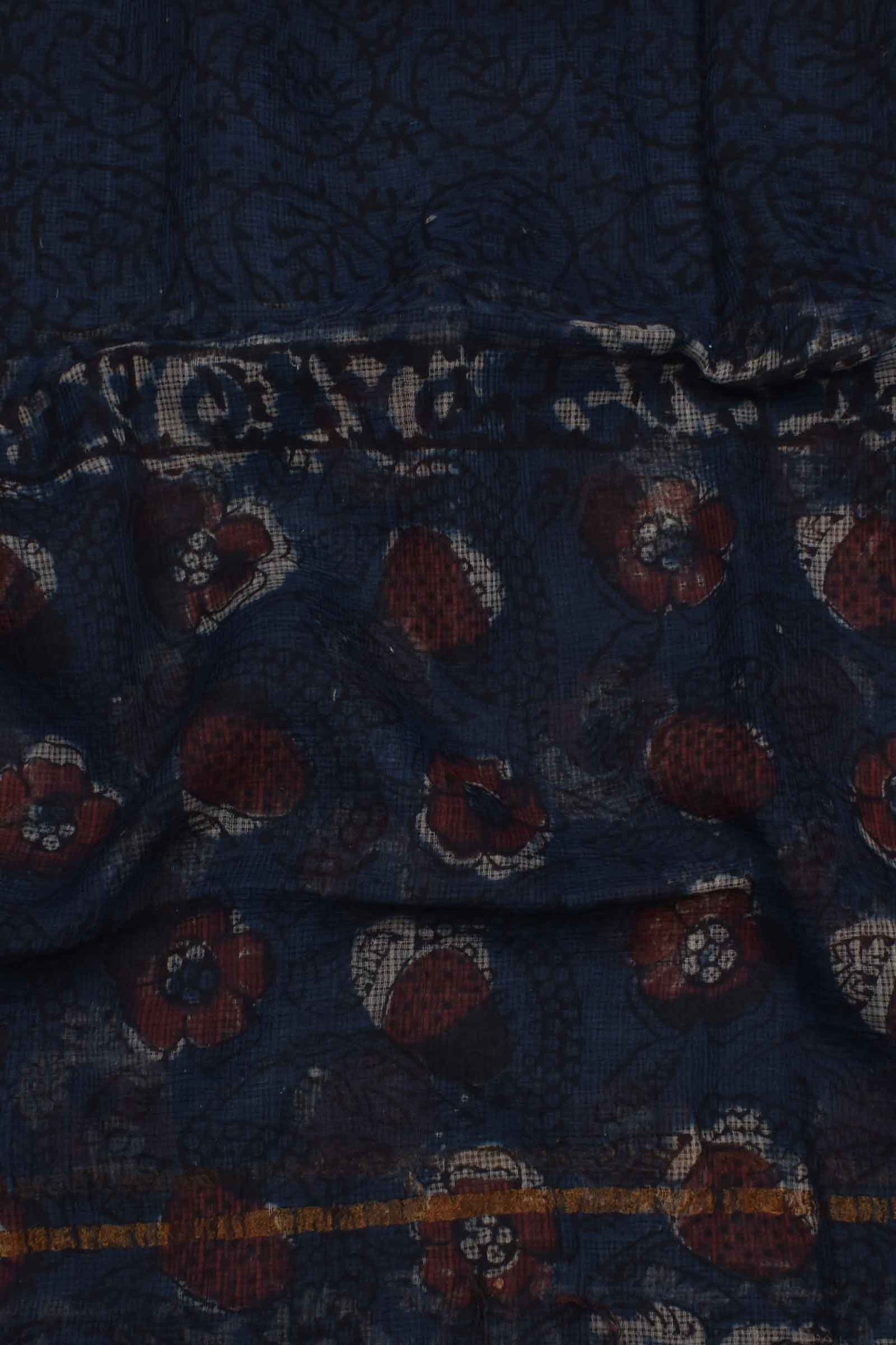 Blue with Red Floral Kota Doriya Hand Block Printed Chudithar Material Dress Suit