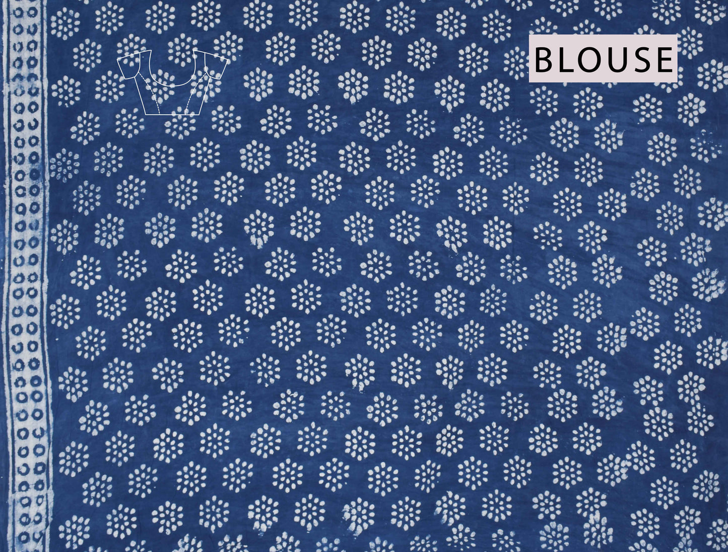 Blue Pure Soft Cotton Flowers Hand Block Printed Saree