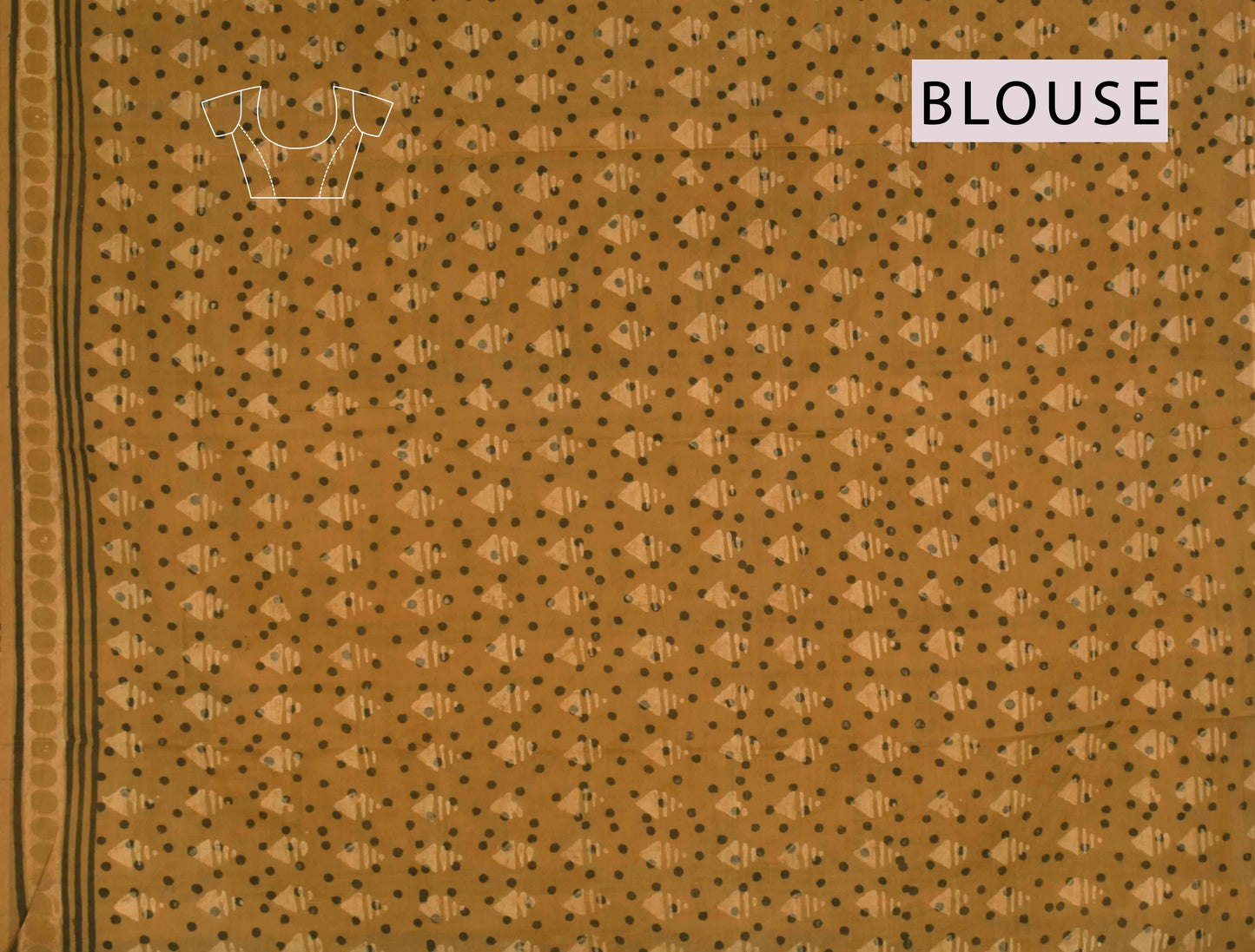 Light Brown Pure Jaipur Vanaspati Cotton Zig Zag Ajrakh Hand Block Print Saree