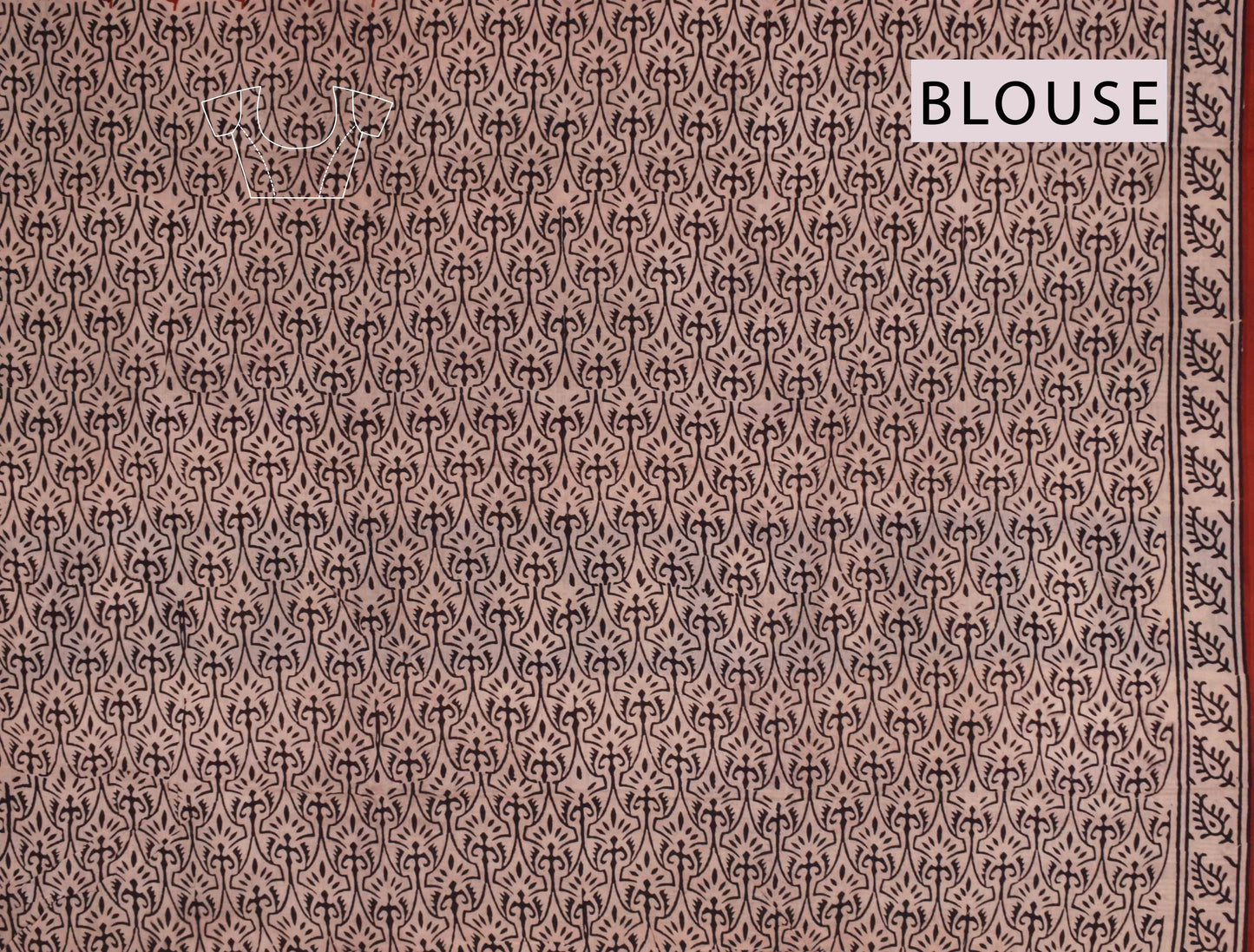 Red Cotton Hand block printed Floral Shells Design Digital Print Saree