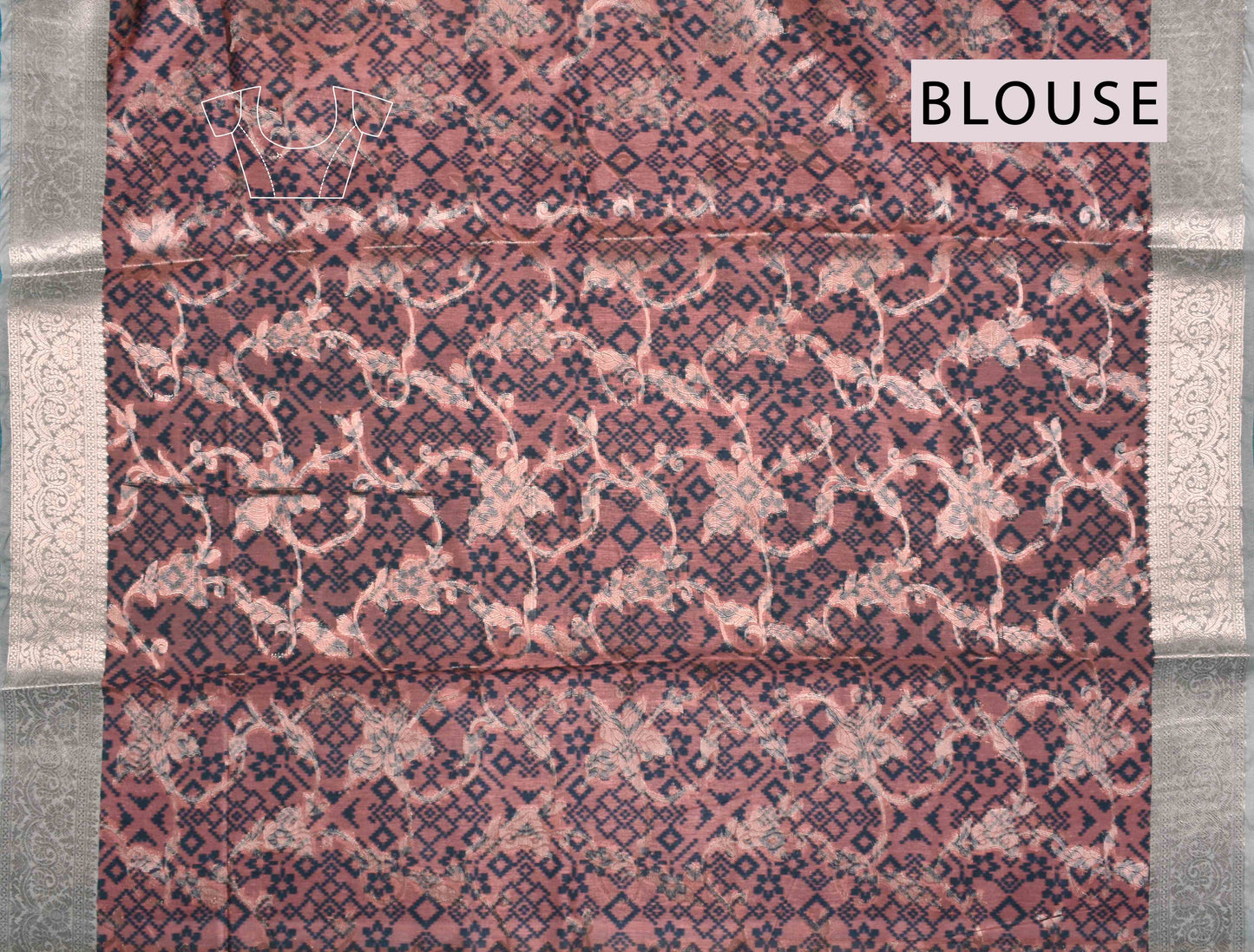 Light Beige Semi Tussar Pochampalli Tiles Print Zari Border Fancy Saree