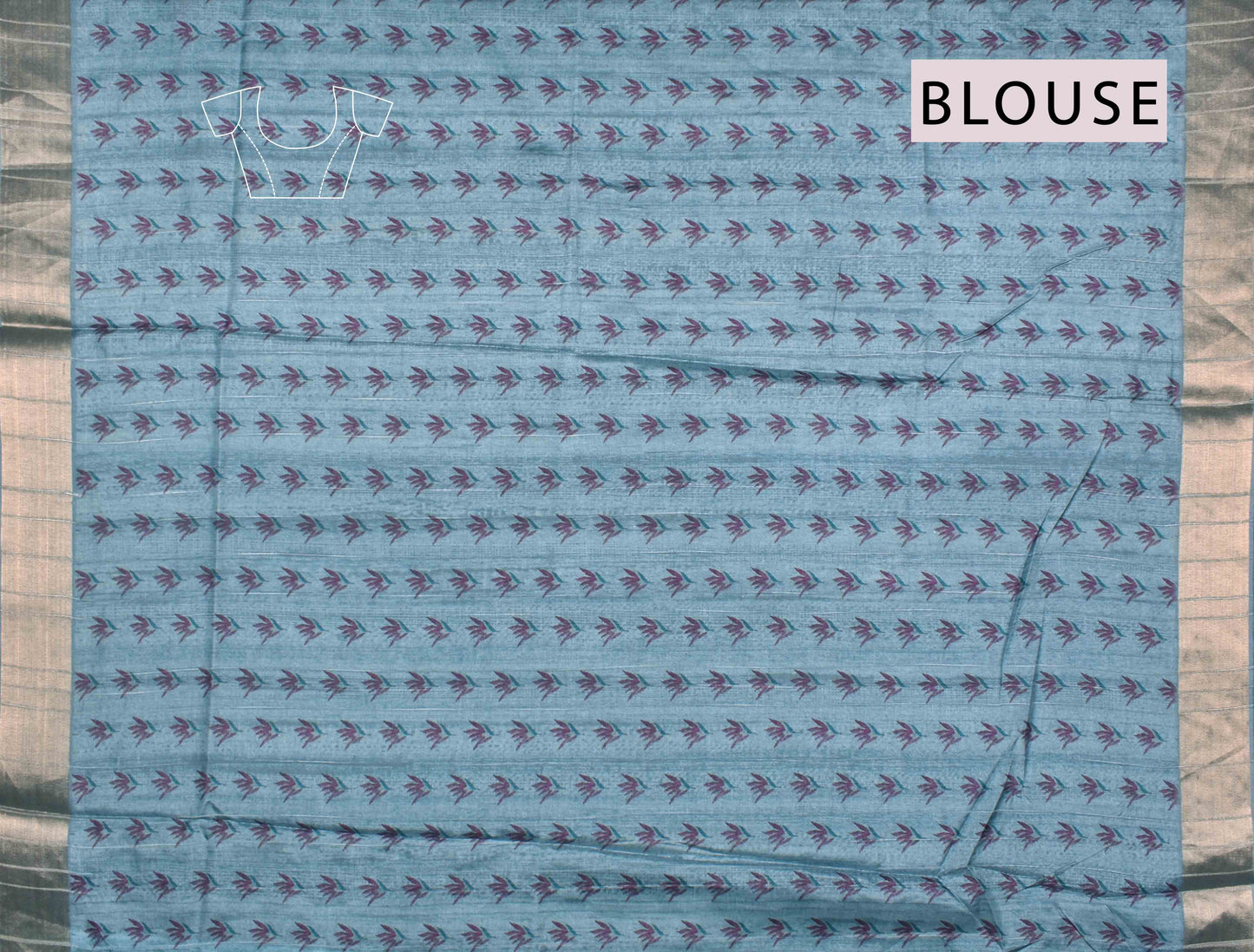 Light Blue Kotha Cotton Autumn Leaves Digital Print Saree