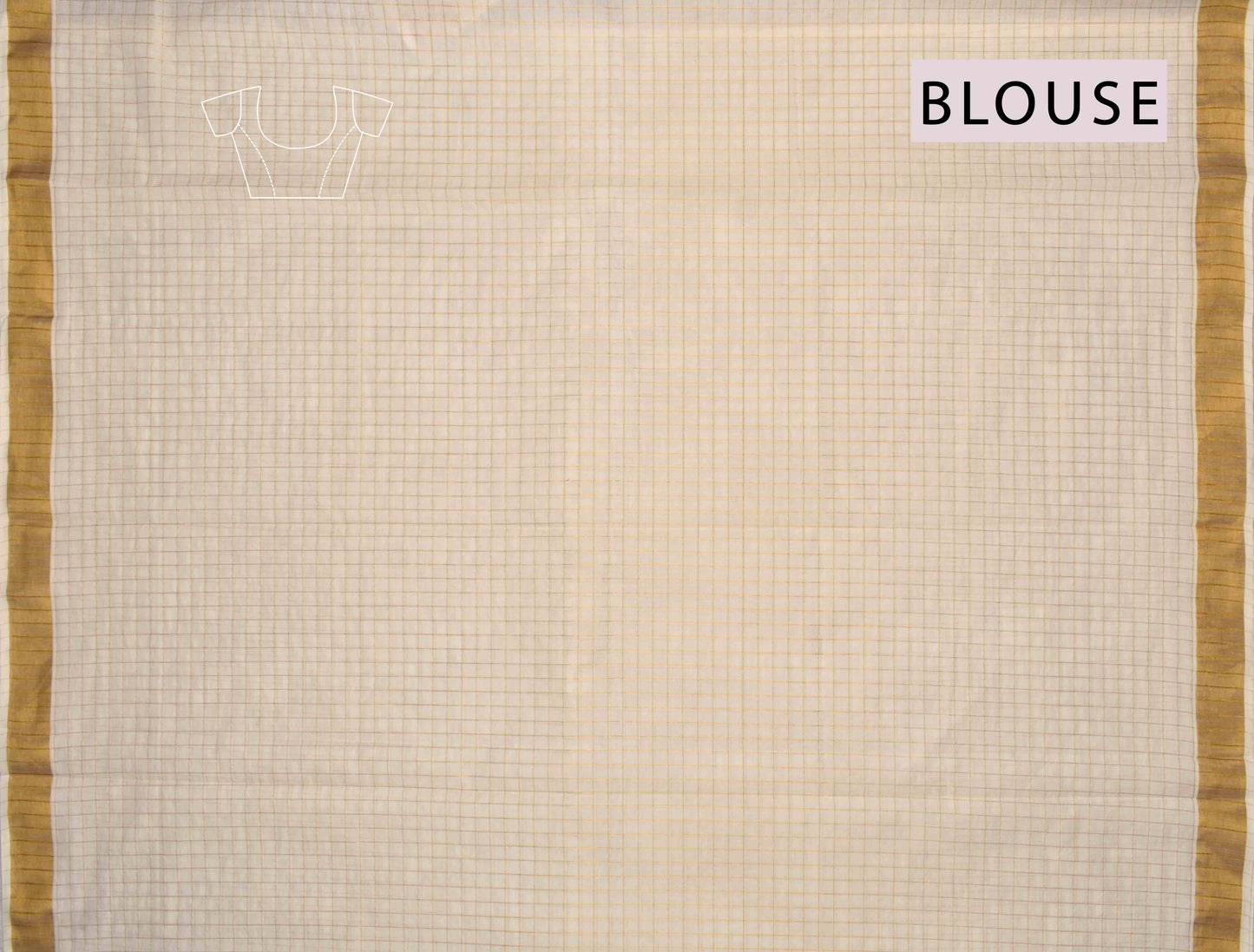 Off White Pure Kerala Cotton Checked Green Peacock Design Gold Zari Border Saree