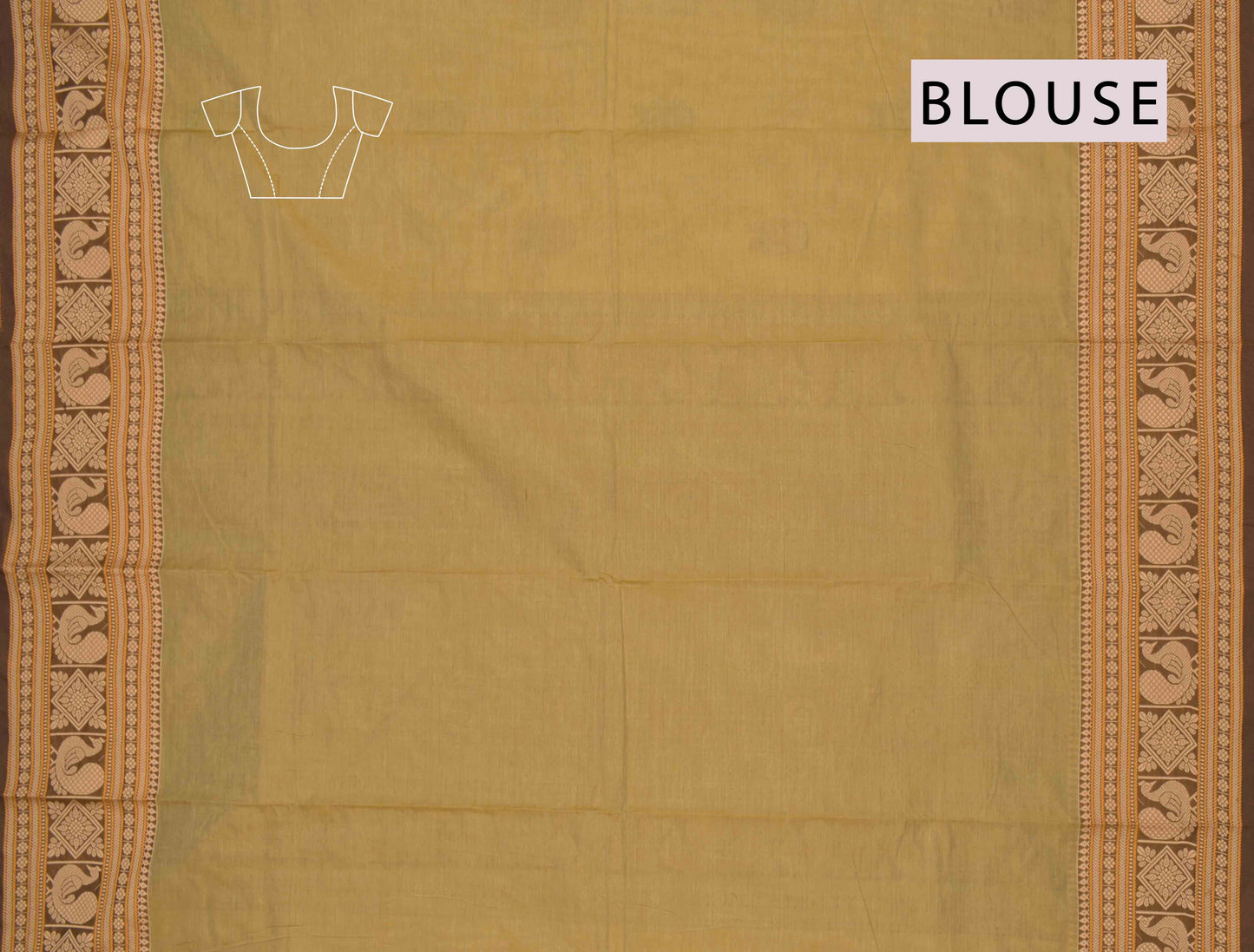 Light Brown Chettinad Pure Cotton Butta Peacock Border Pallu Saree