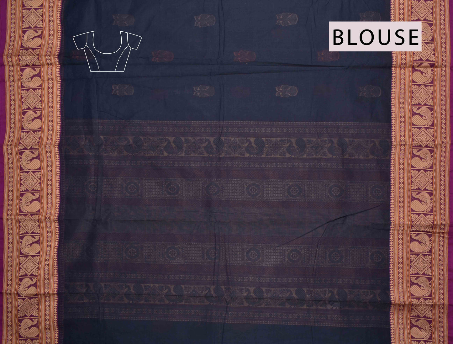 Black Chettinad Pure Cotton Multi Butta Peacock Border Rich Pallu Saree