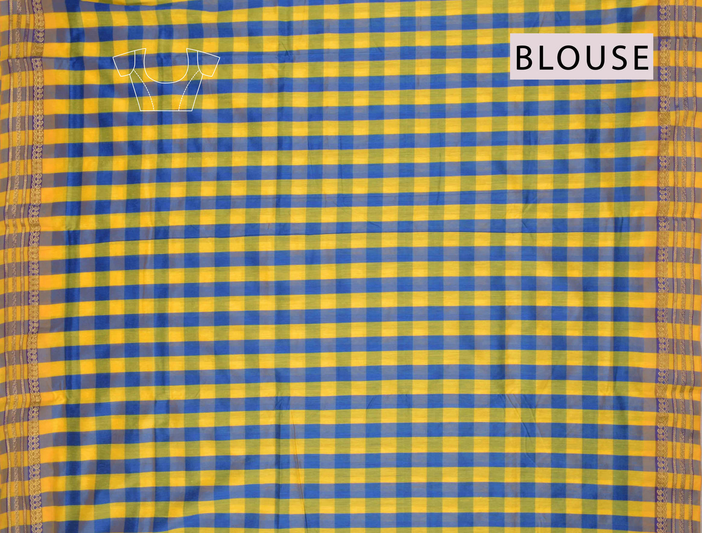 Yellow With Blue Chettinad Palum Palam Kattam Pure Cotton Zari Border Saree