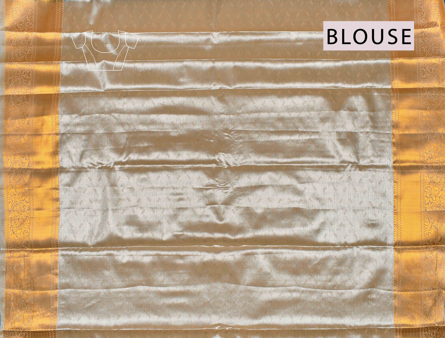 Silver Grey Semi Silk Tissue Golden Leaves Brocase Zari Border Saree