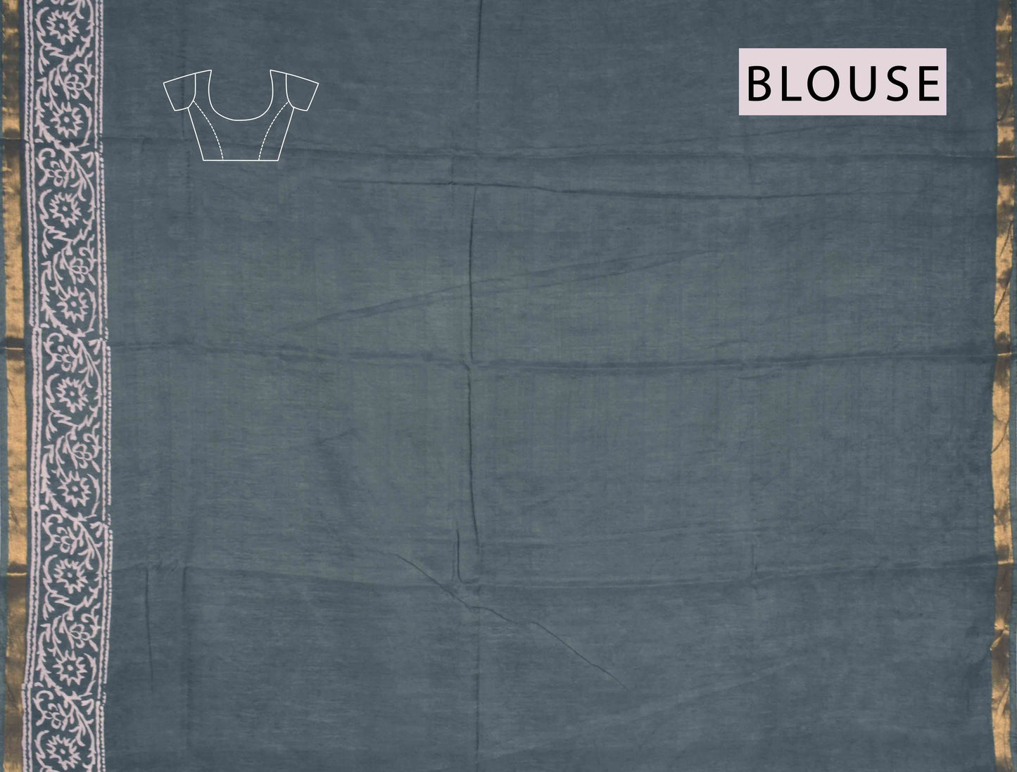 Dark Grey Chanderi Cotton Floral Leaves HandBlock Printed Saree