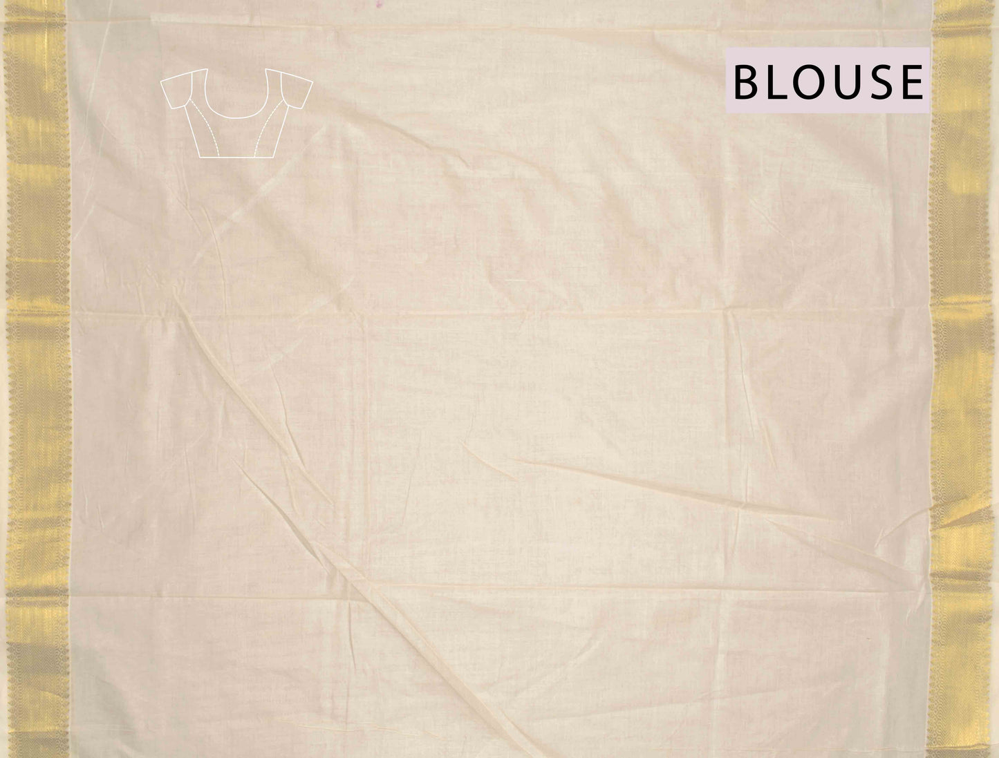 Off White Pure Kerala Cotton Golden Leaves Pallu Zari Border Saree