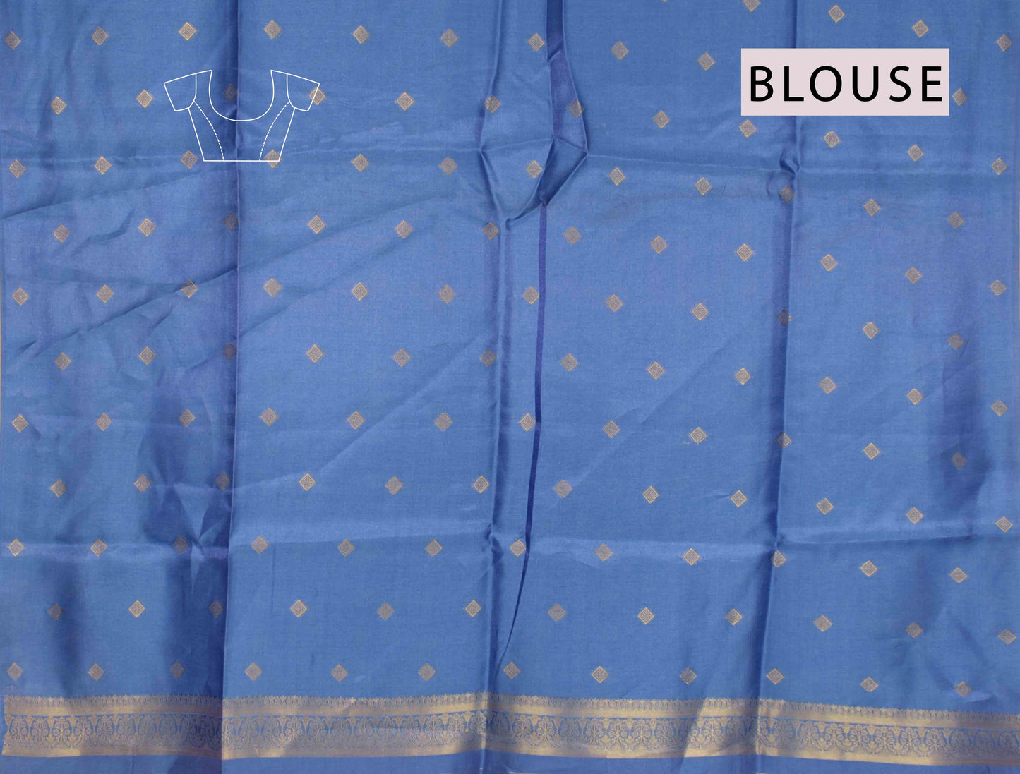 Blue Semi Tussar Floral Flowers Printed Golden Flowers Border Pallu Saree