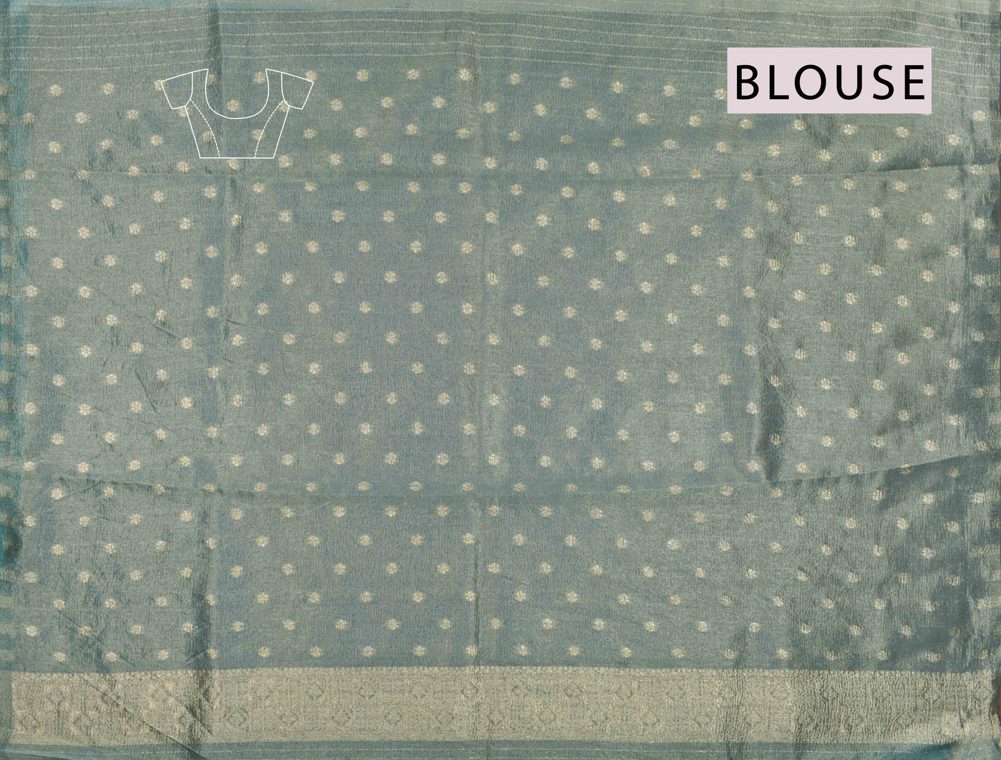 Golden Grey Crushed Tissue Dots Butta Zari Border Saree