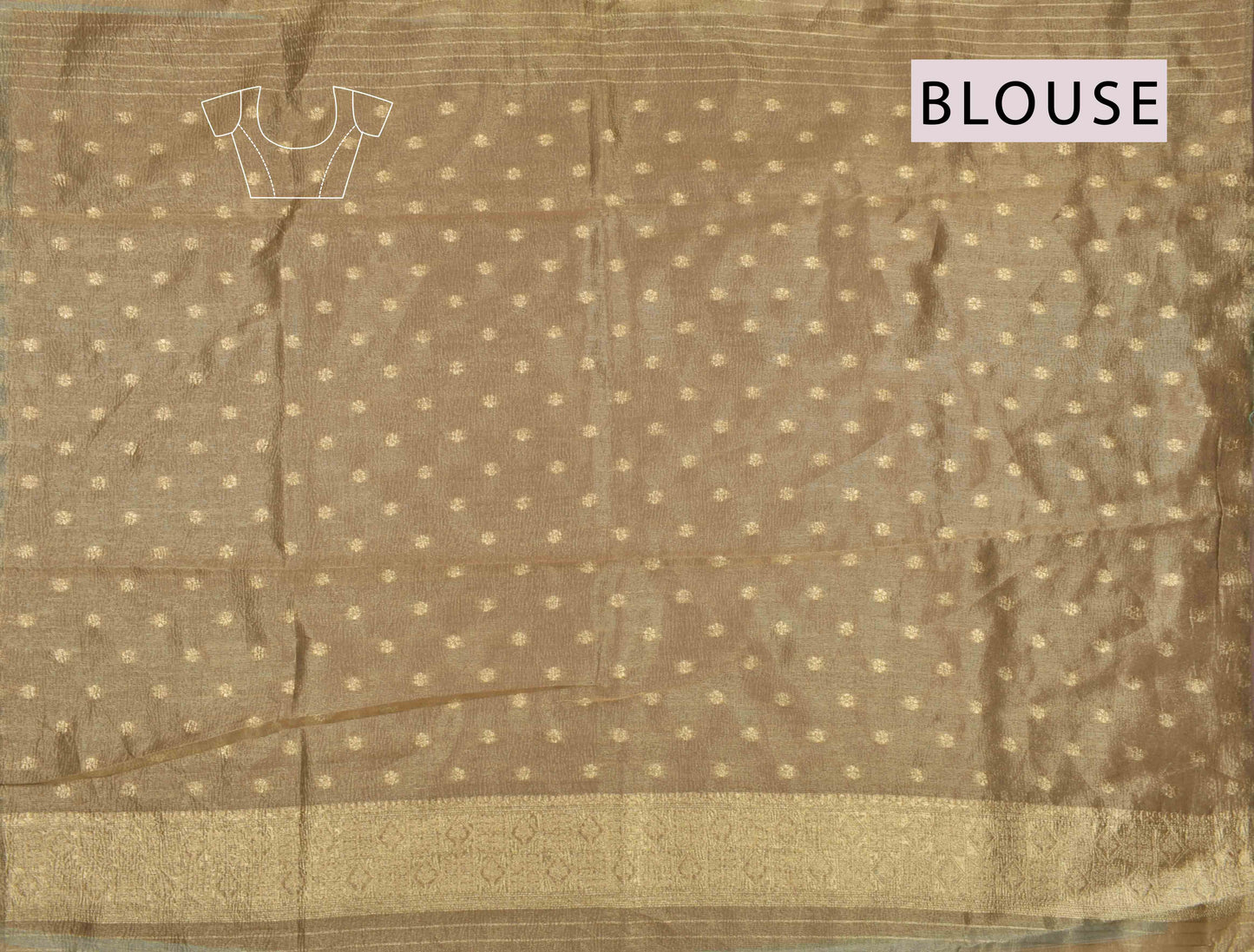 Golden Light Brown Crushed Tissue Dots Butta Zari Border Saree