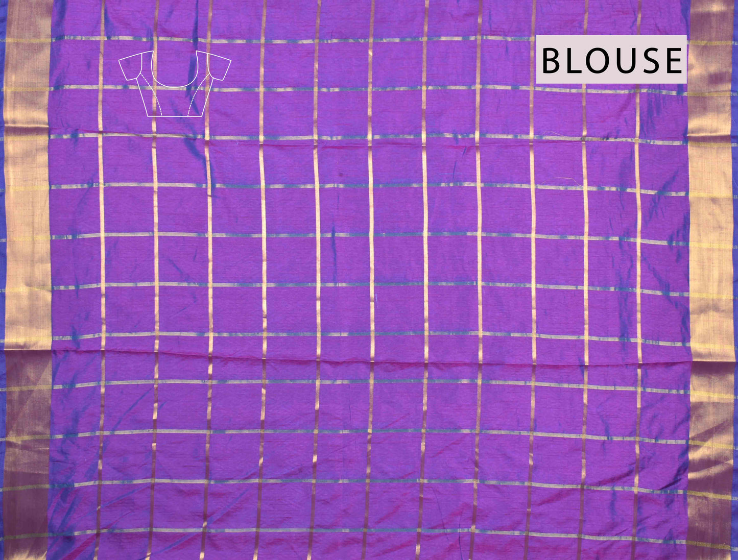 Blue Sana Silk Fancy Golden Checks Zari Border Ikkat Style Pallu Saree