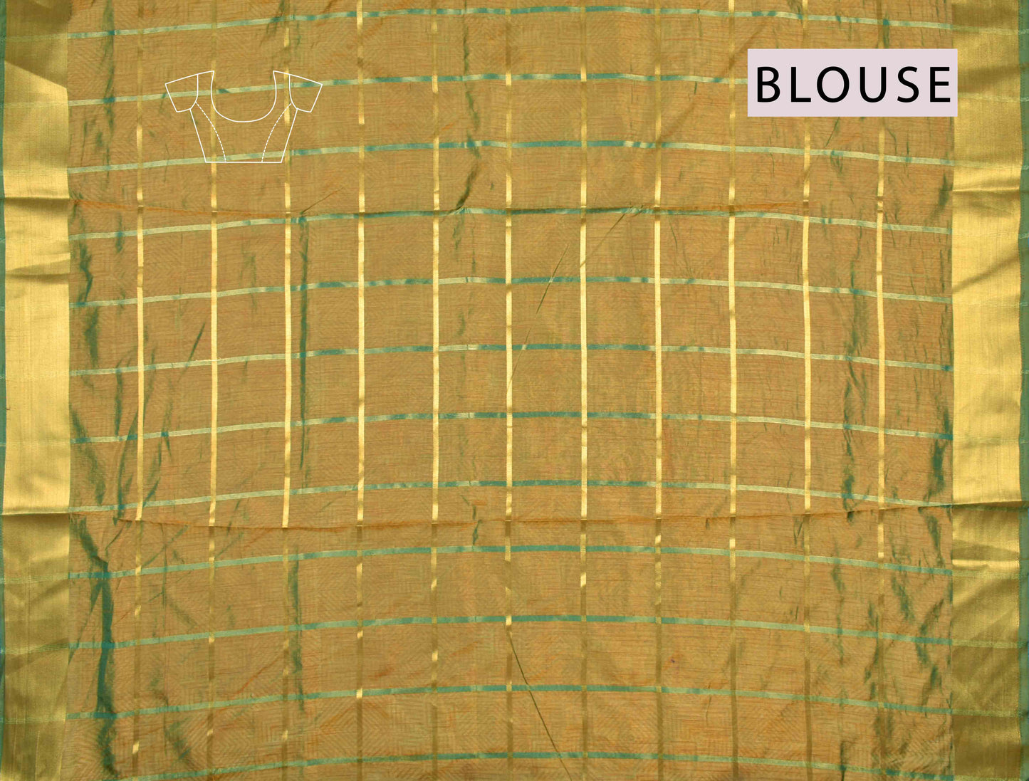 Green Sana Silk Fancy Golden Checks Printed Zari Border Saree