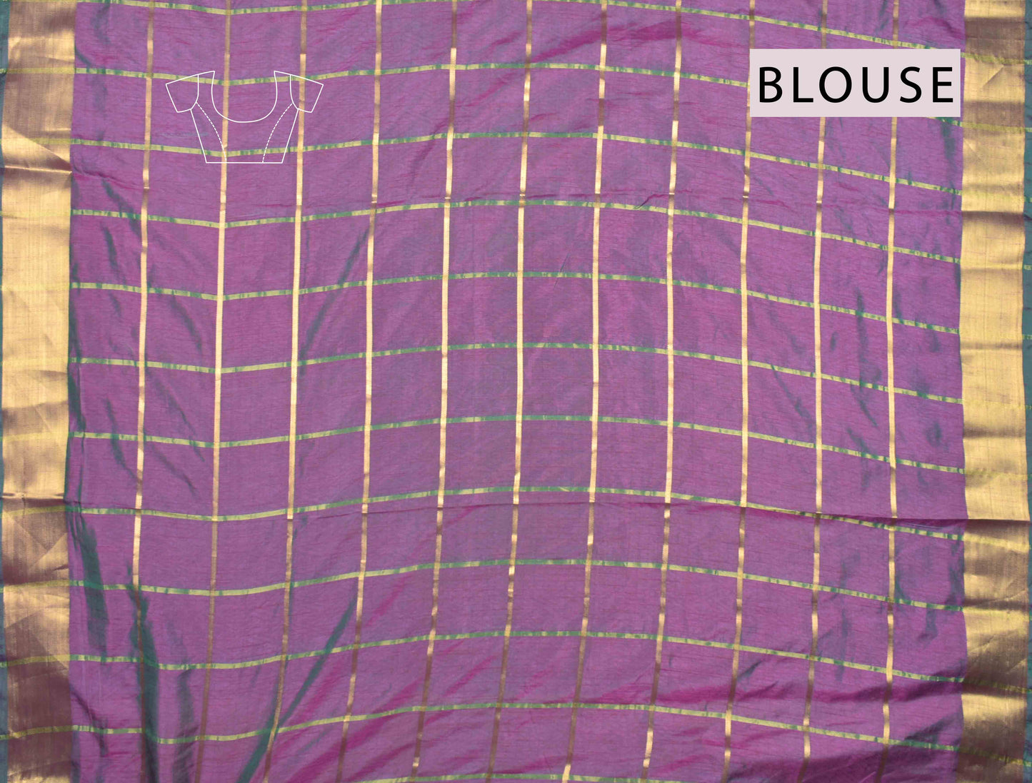 Blue Sana Silk Golden Diamond Checks Zari Border Saree