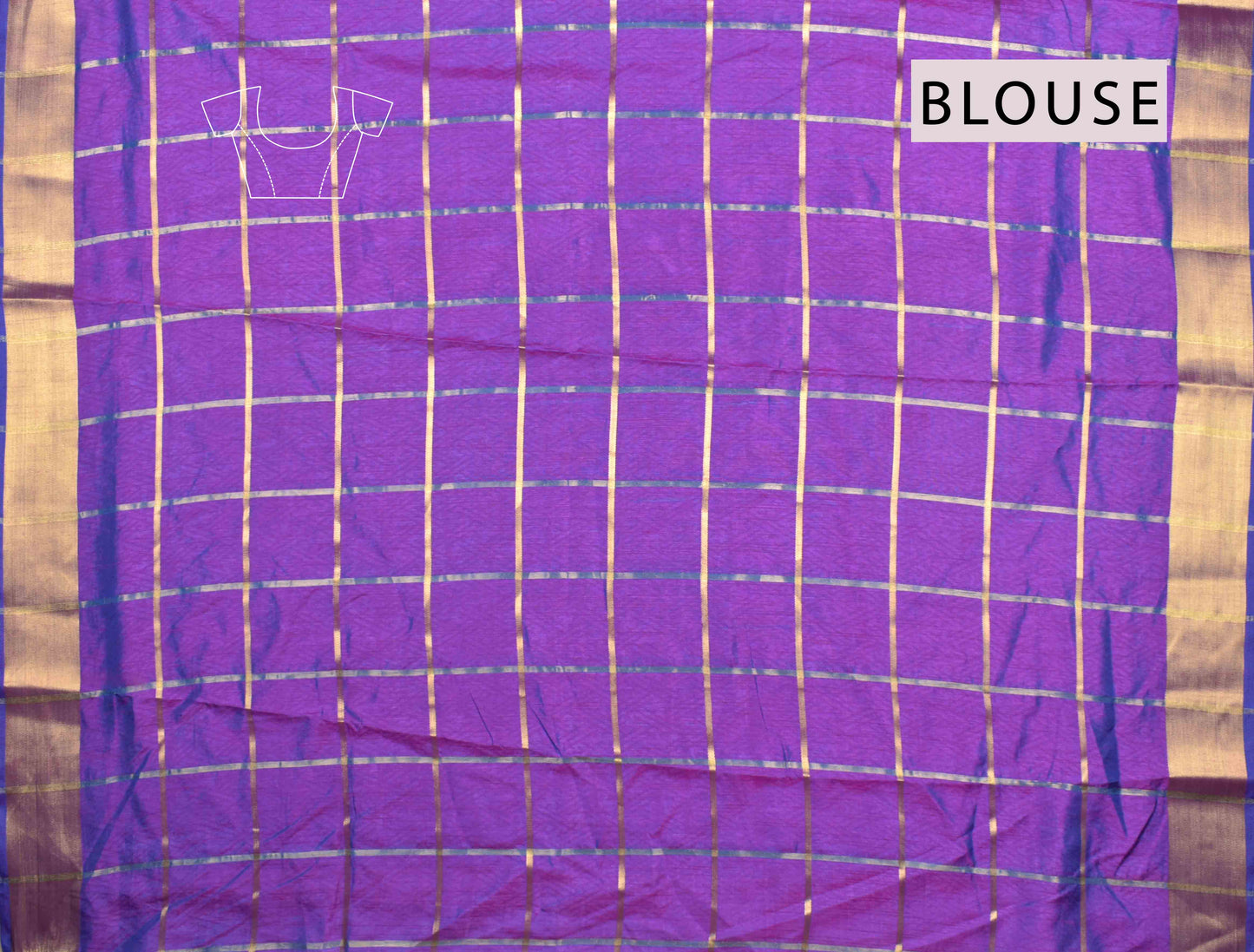 Blue Sana Silk Fancy Golden Ikkat Style Checks Zari Border Saree