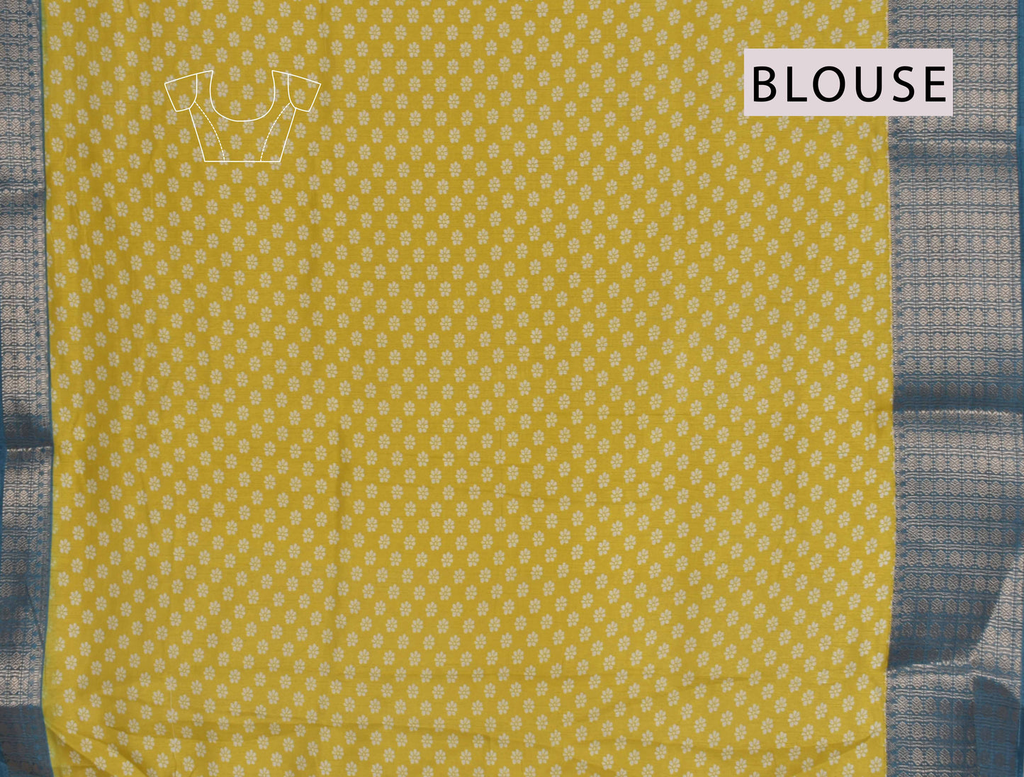 Yellow Semi Dola Folk Scene printed Contrast Border Saree