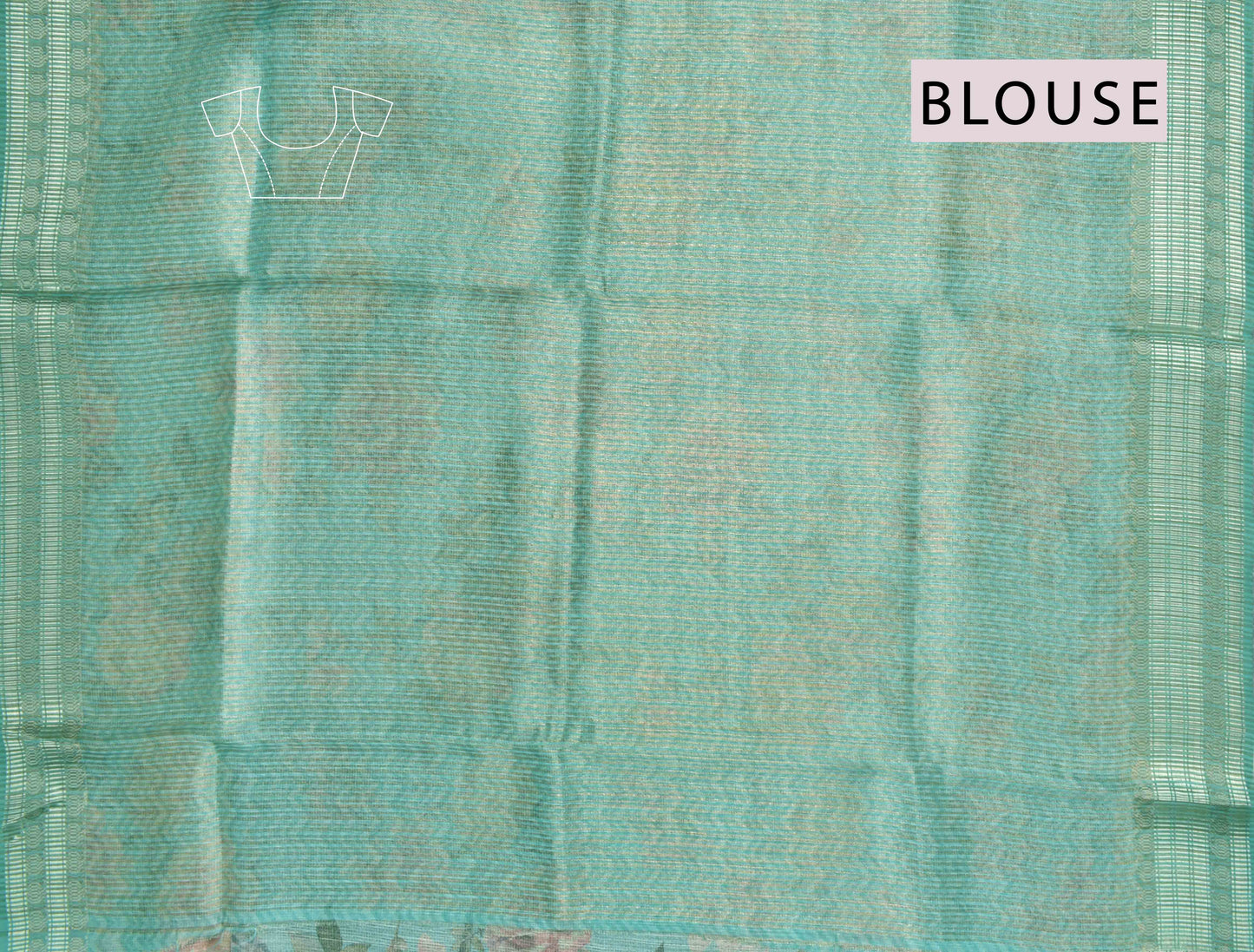 Mint Green Semi Linen Rose Garden Digital Print Zari Lines Tissue Saree