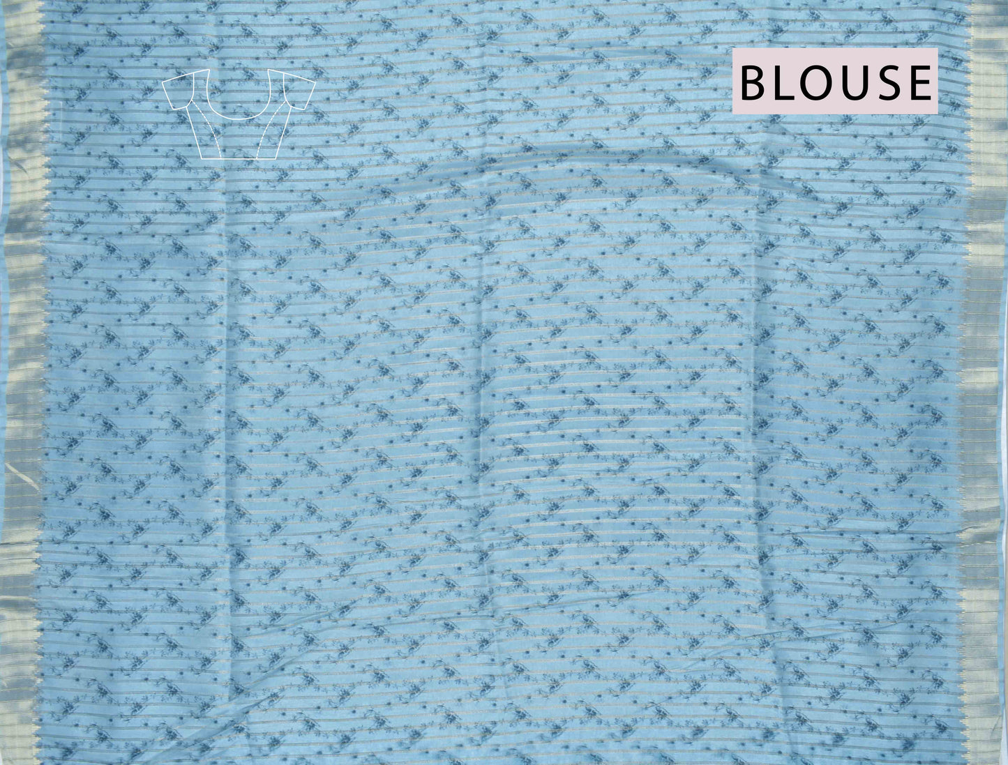 Blue-Grey Semi Linen Silver Garden Print Saree