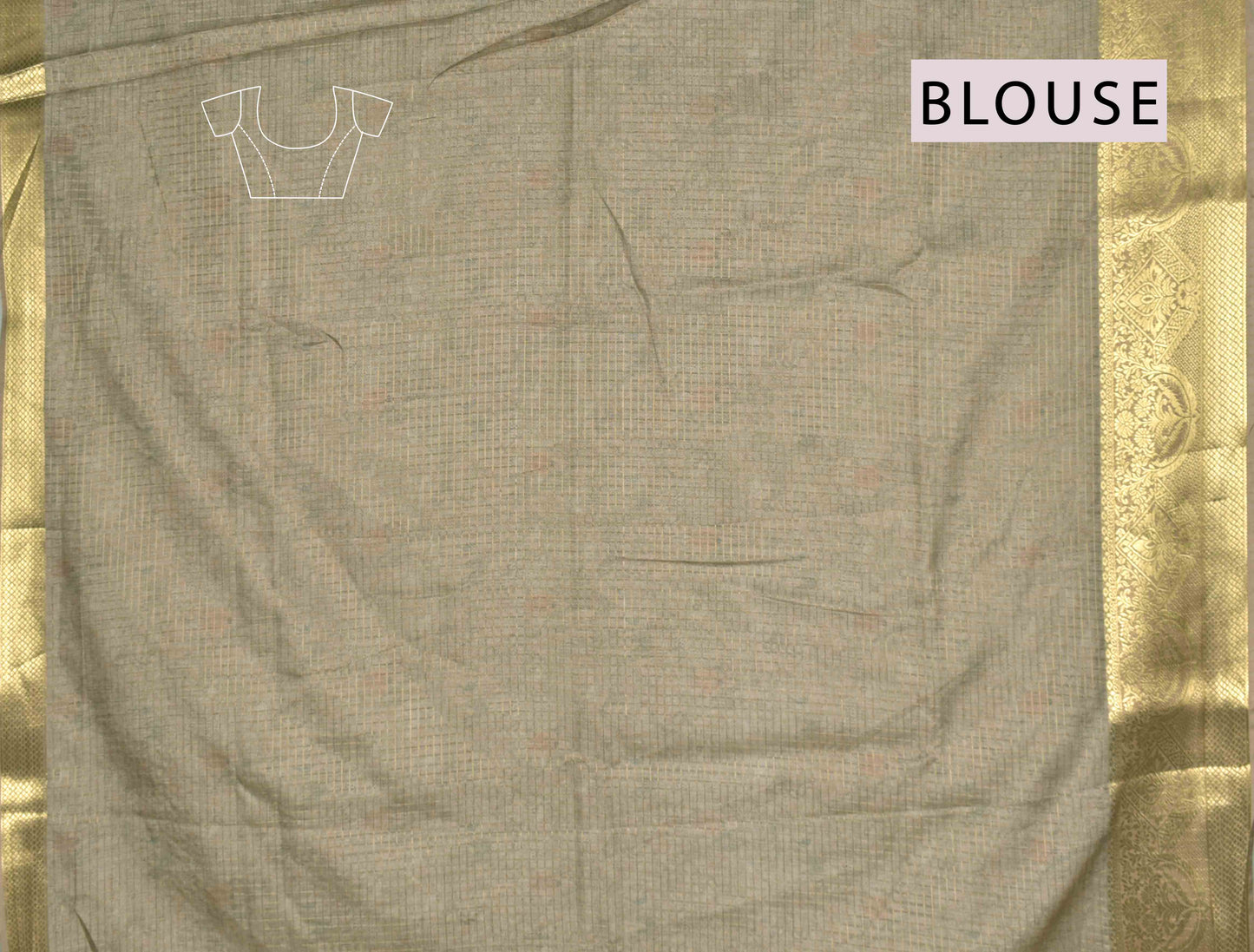 Light Brown Semi Dola Forest Scenes Mini Checks Printed Golden Border Saree