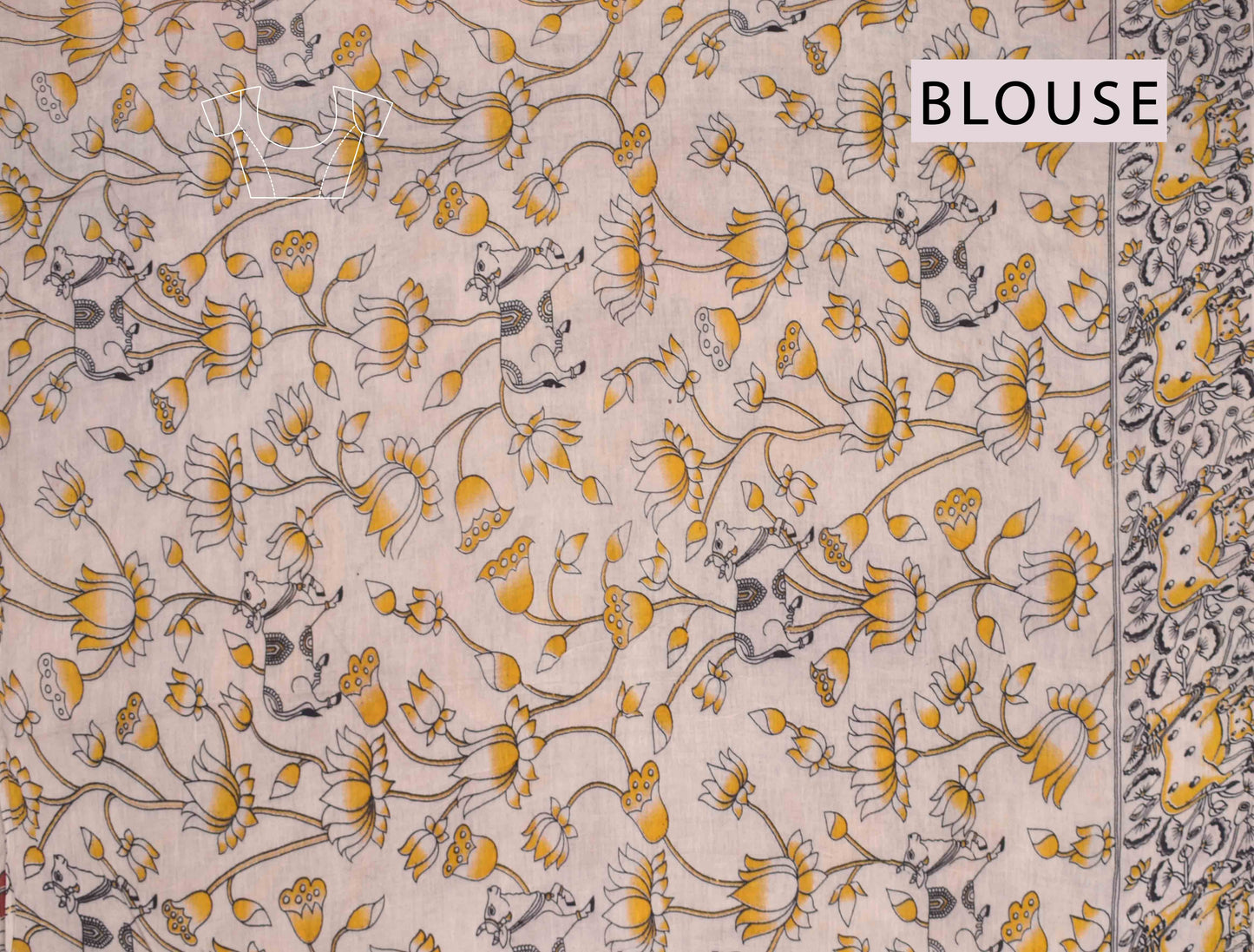 Red Kalamkari Pure Cotton Lotus Printed Peacock Pallu Saree