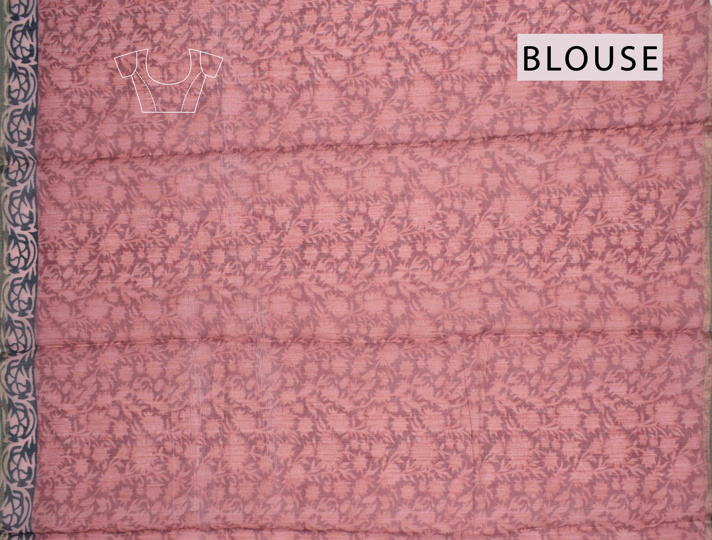 Peach-Black Semi Chanderi Cotton Fire Floral Print Saree