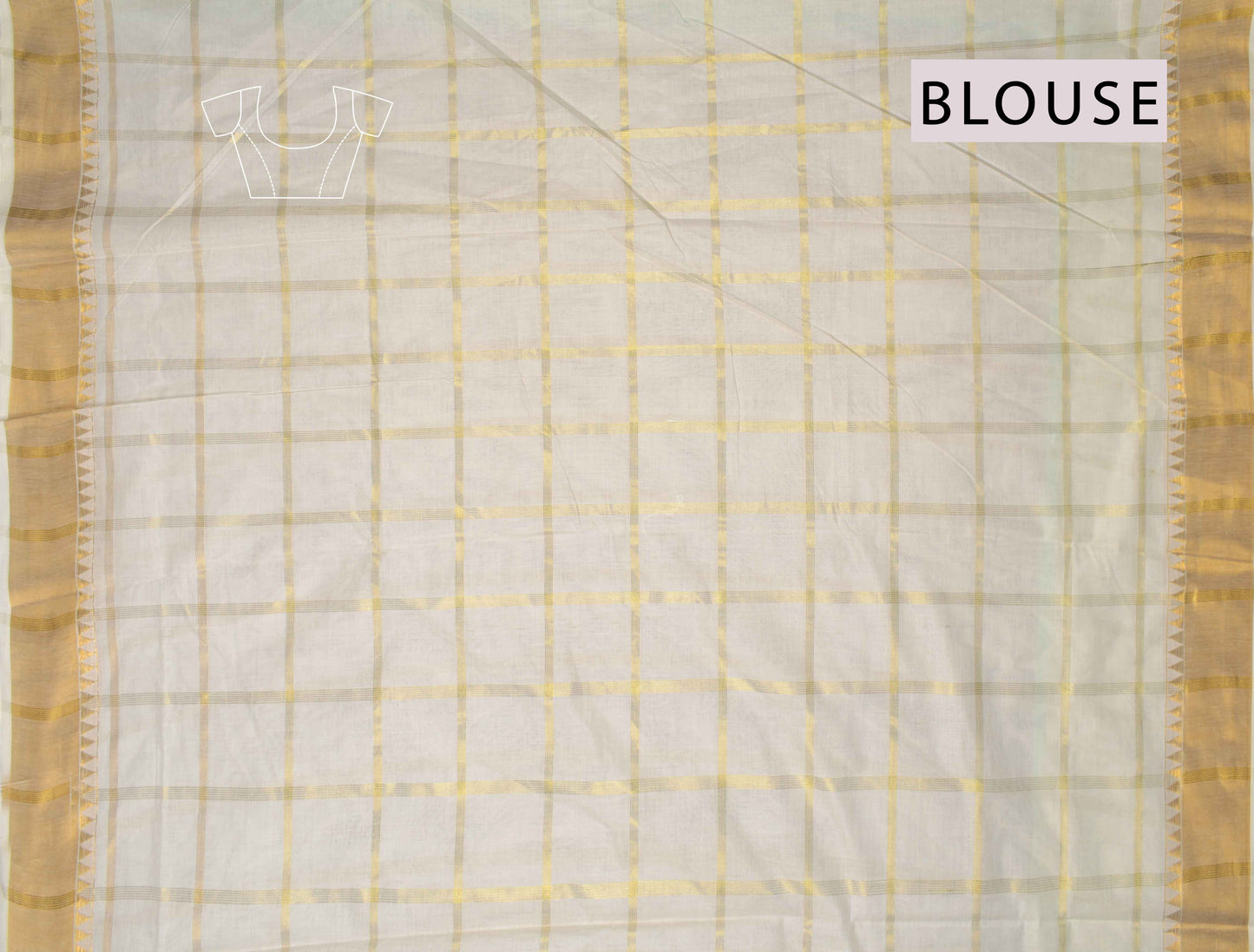 Off White Kerala Cotton Checked Butta Golden Traingle Pallu Saree