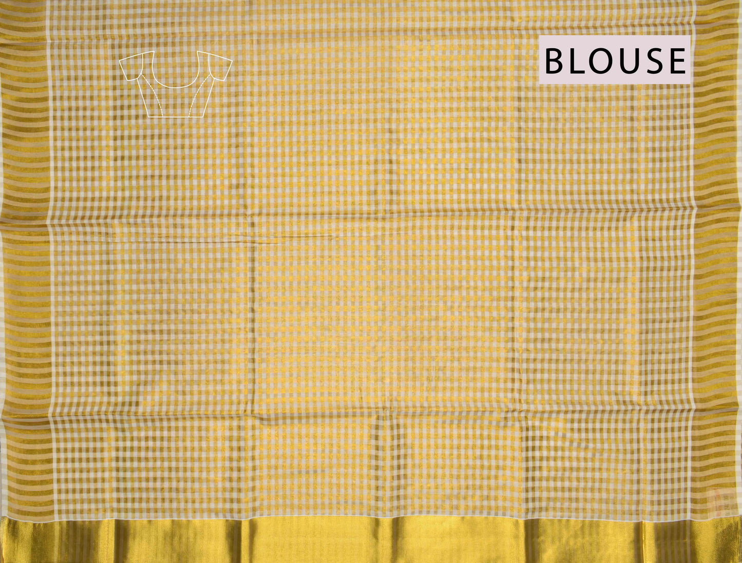 Off White With Gold Kerala Tissue Cotton Checked Golden Zari Pallu Saree