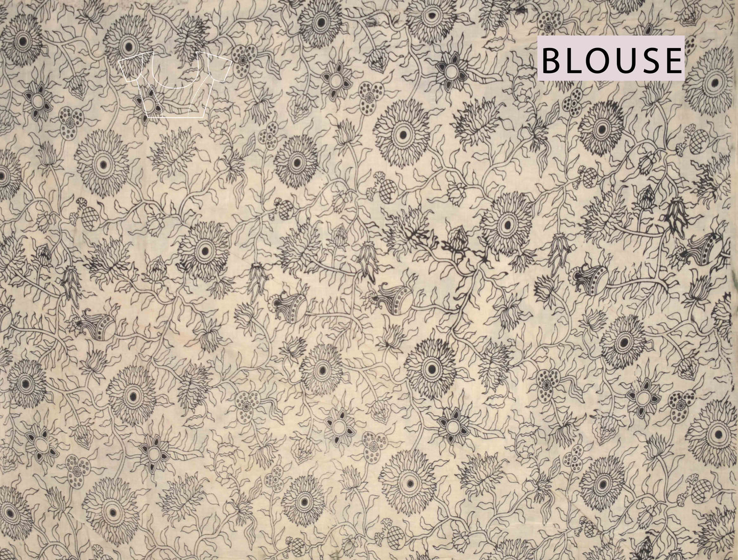 Black Kalamkari Pure Cotton Floral Print Peacock Pallu Saree