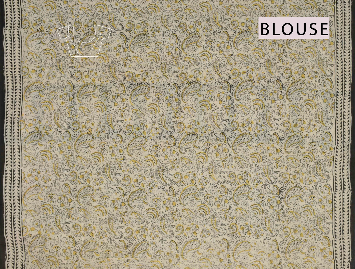 Black Kalamkari Pure Cotton Yellow Paisley Printed Saree