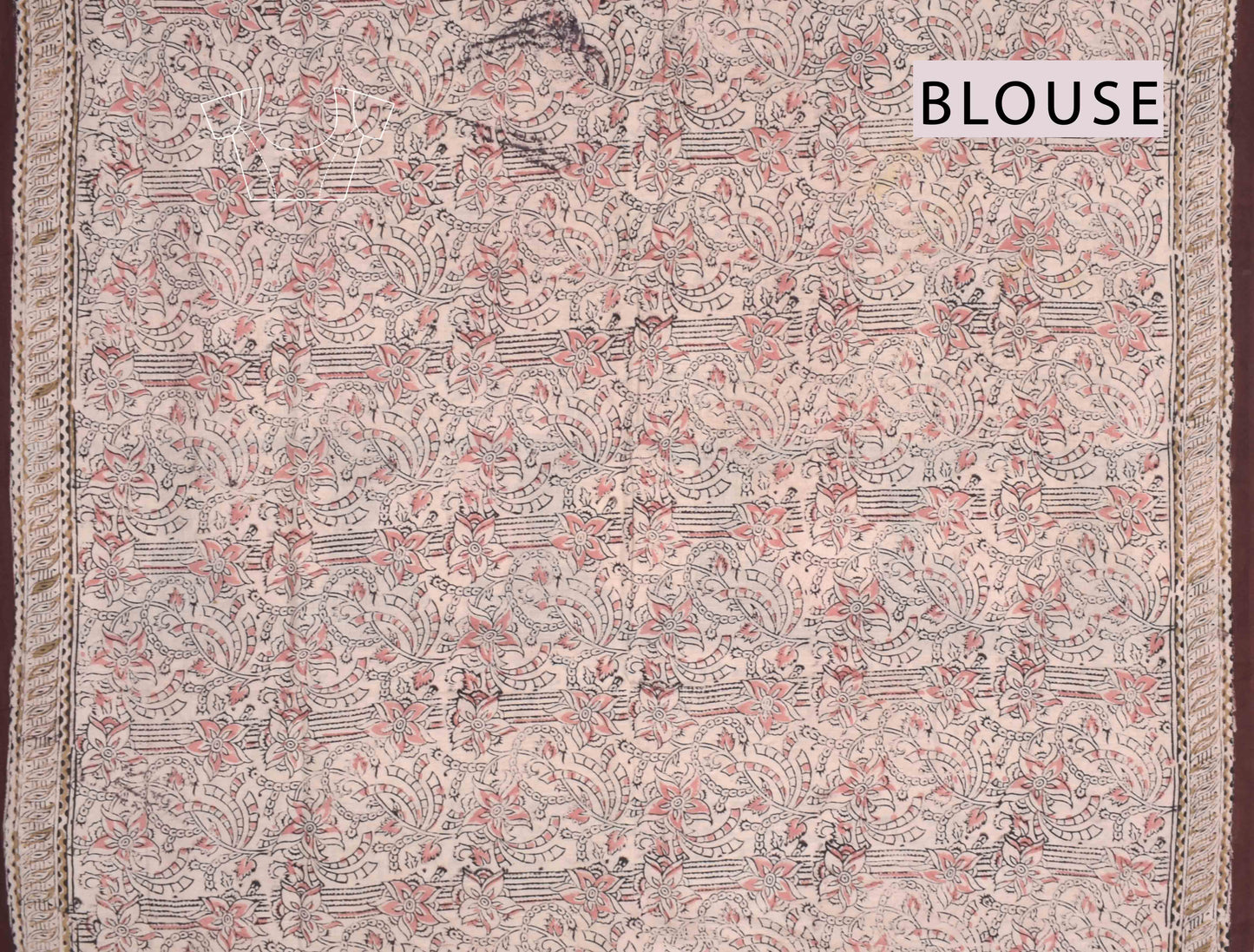 Dark Maroon Kalamkari Pure Cotton Pretty Peach Floral Printed Saree