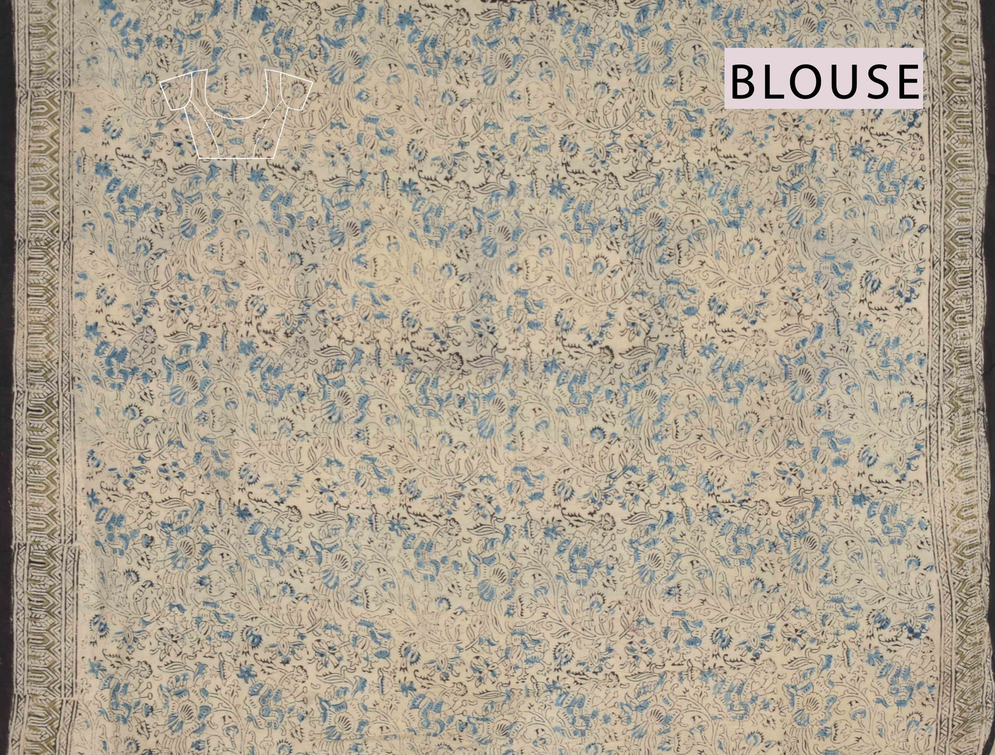 Black Kalamkari Pure Cotton Blue Floral Printed Saree