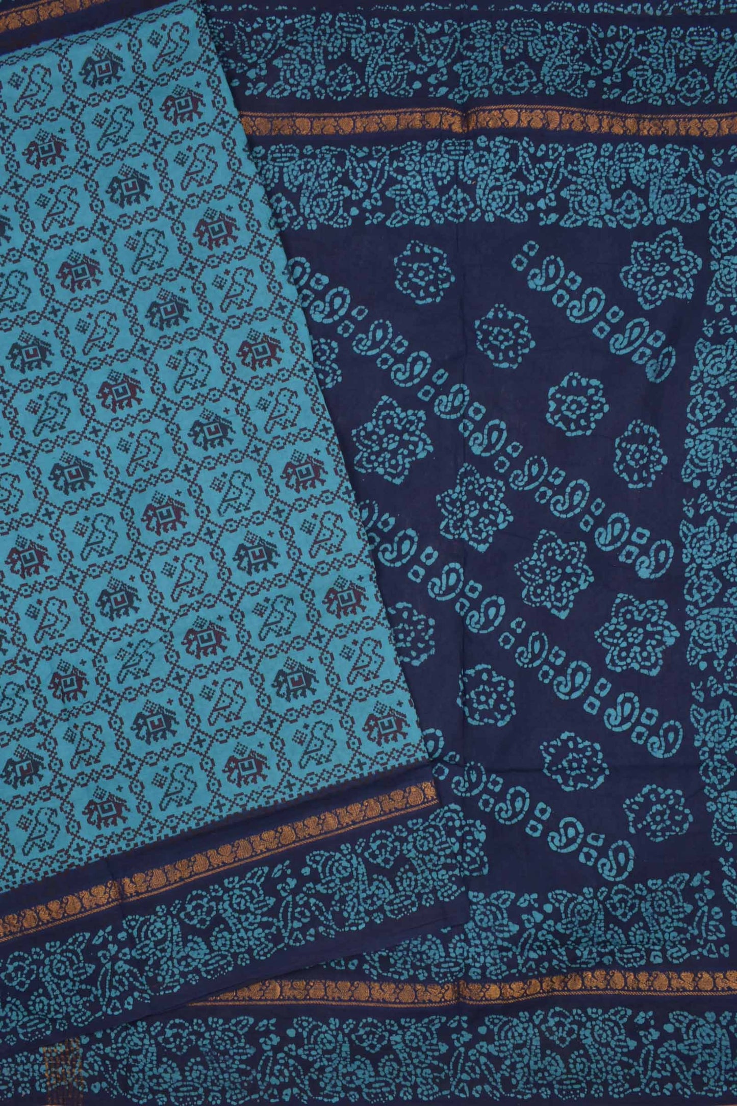 Sky Blue Pure Sungudi Cotton Rangoli Kattam Contrast Border Pallu Saree