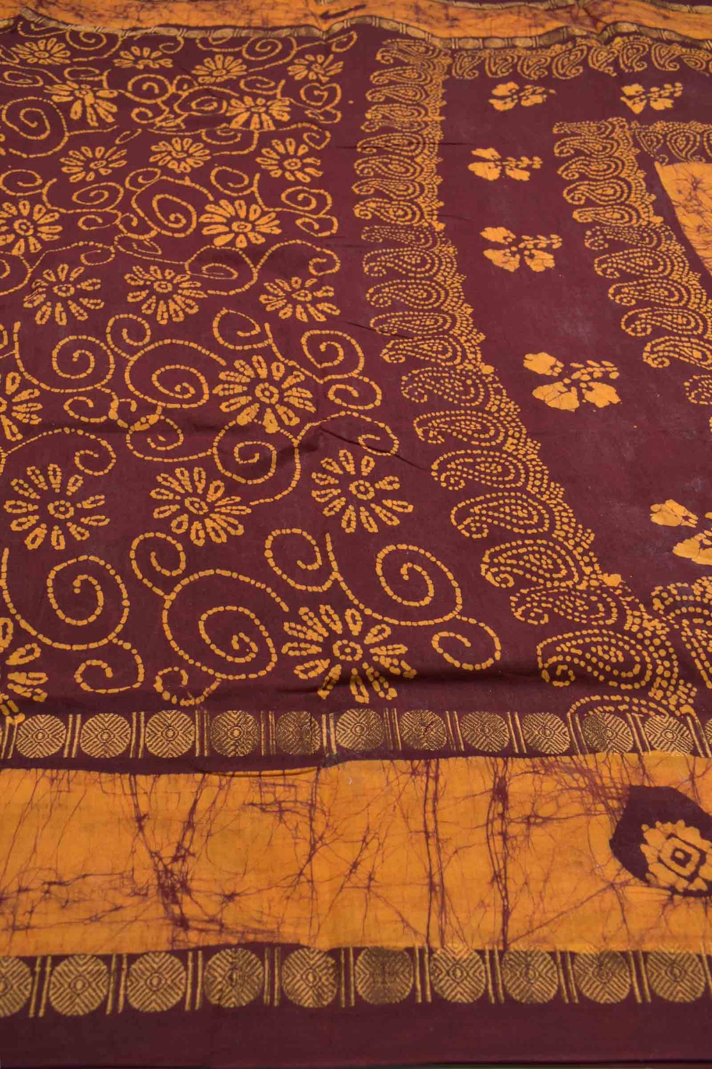 Dark Brown With Yellow Pure Sungudi Cotton Floral Fancy Printed Saree