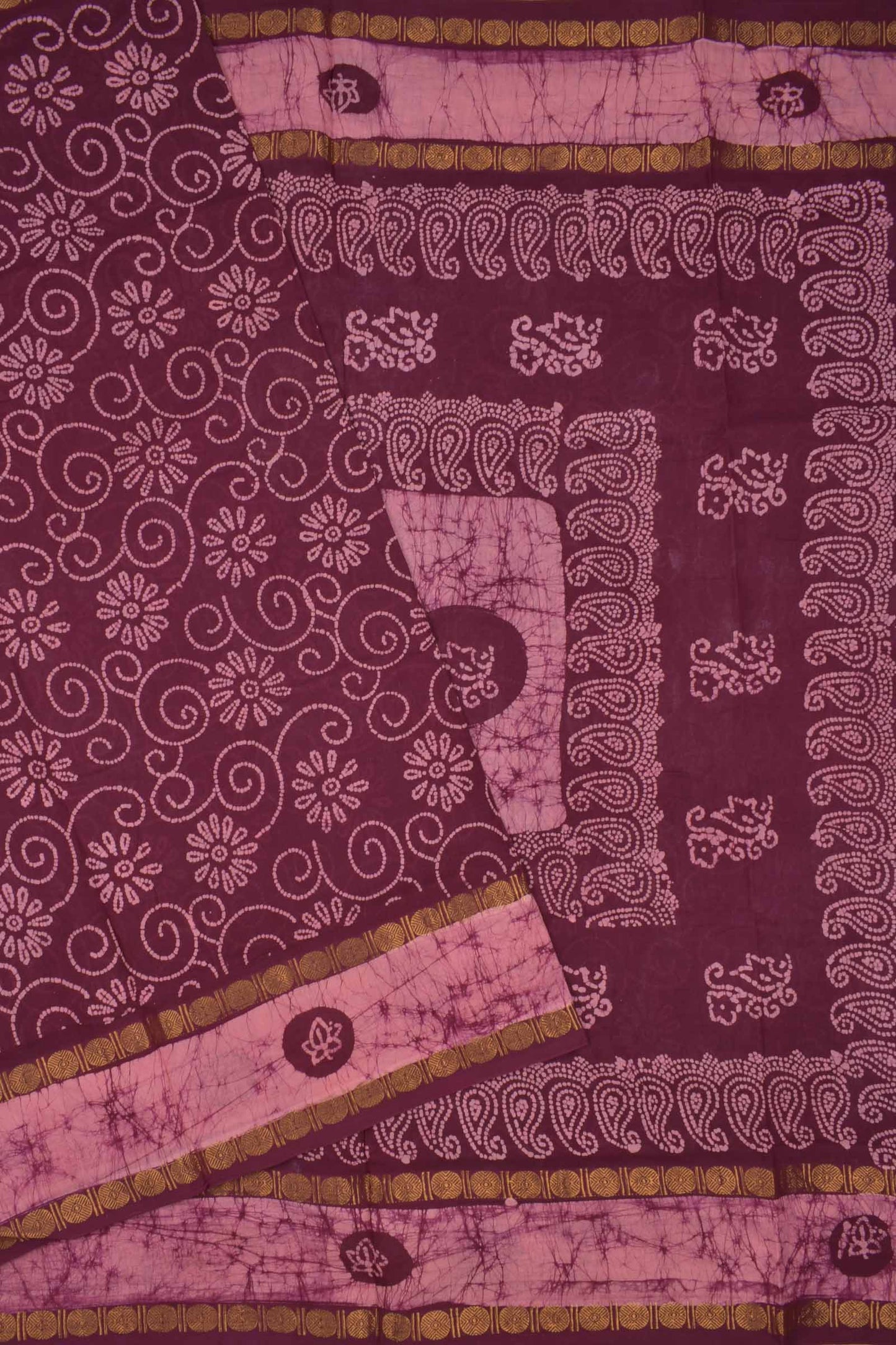 Maroon Pure Sungudi Cotton Contrast Floral Fancy Printed Saree
