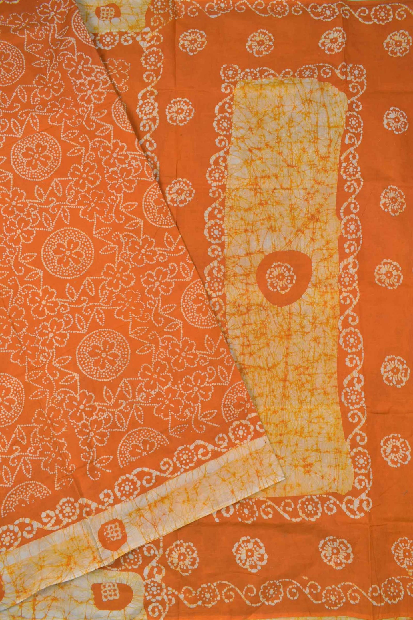 Orange Pure Sungudi Cotton Floral Flowers Kolam Printed Saree