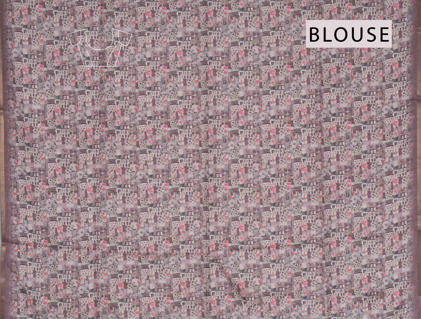 Pink Mauve Floral Frames Malai Semi Silk Saree