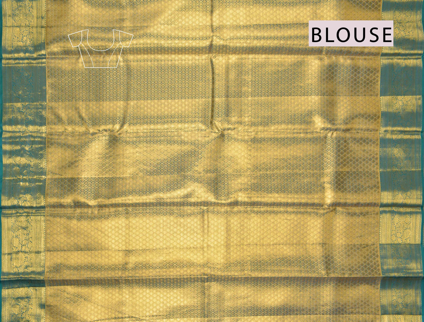 Golden Blue Kanchipuram Bridal Pure Silk Gold Flowers Body Zari Pallu Saree NAA222