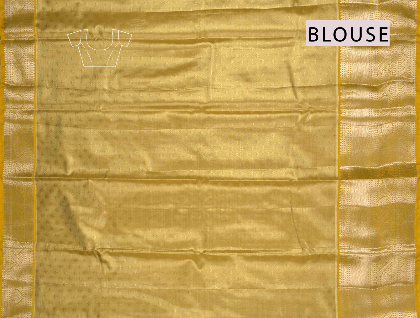 Golden Sandal Semi Tissue Silk Silver Zari Florals Print Yellow Zari Border Saree