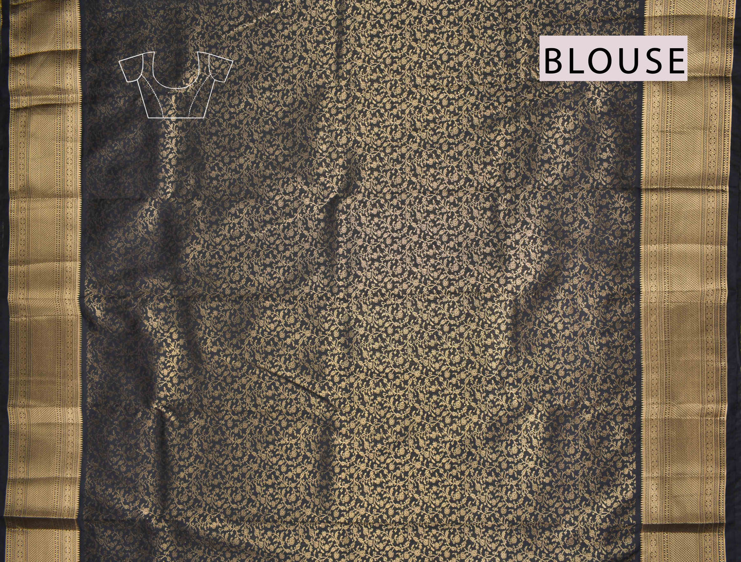 Black Semi Silk Mini Butta Zari Border Pallu Saree