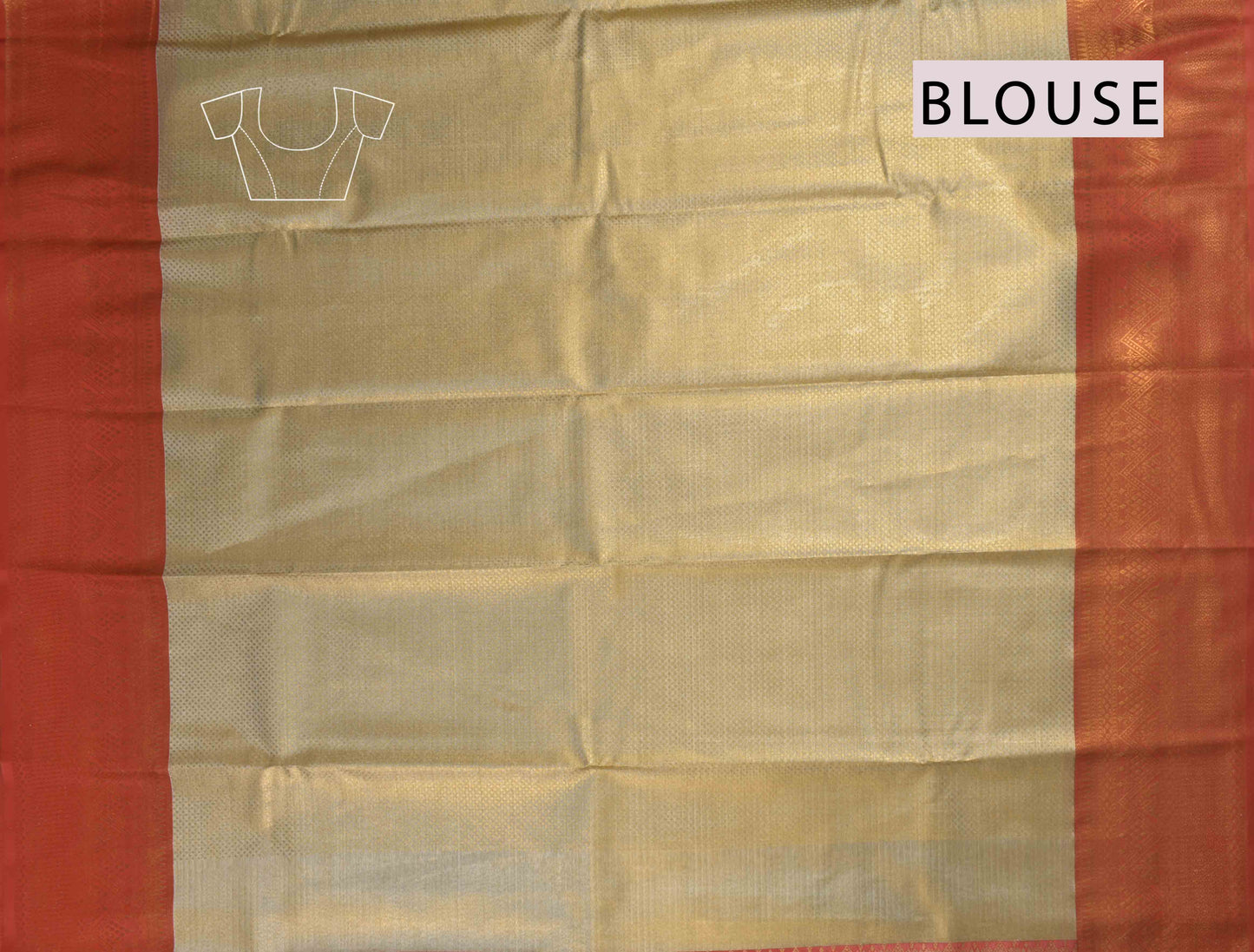 Gold With Silver Semi Tissue Silk Fancy Print Red Zari Border Pallu Saree