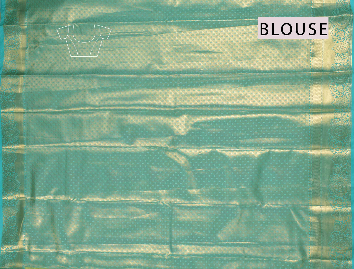 Gold With Silver Semi Silk Lotus Treasure Green Zari Border Pallu Saree