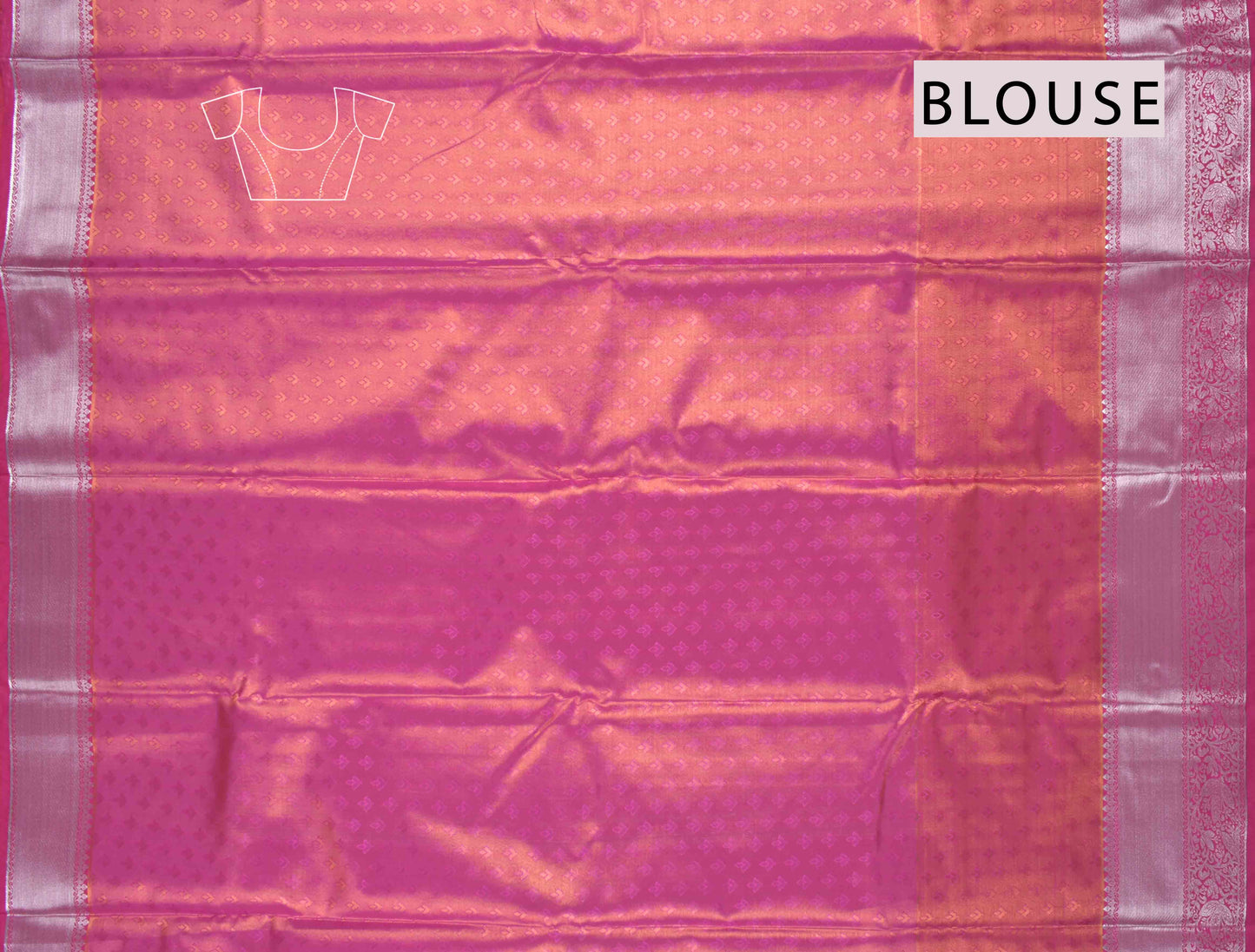 Golden Pink Semi Silk Intricate Florals Peacock Zari Border Fancy Pallu Saree